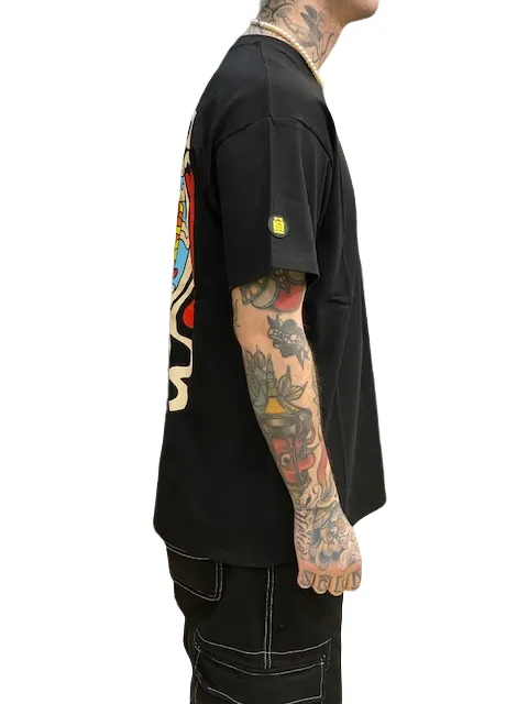 Mushroom T-shirt da uomo manica corta in cotone 12027-01 nero Street Trend Look Casual Layer Wear