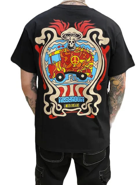 Mushroom T-shirt da uomo manica corta in cotone 12027-01 nero Light Casual Wear Sustainable Textile