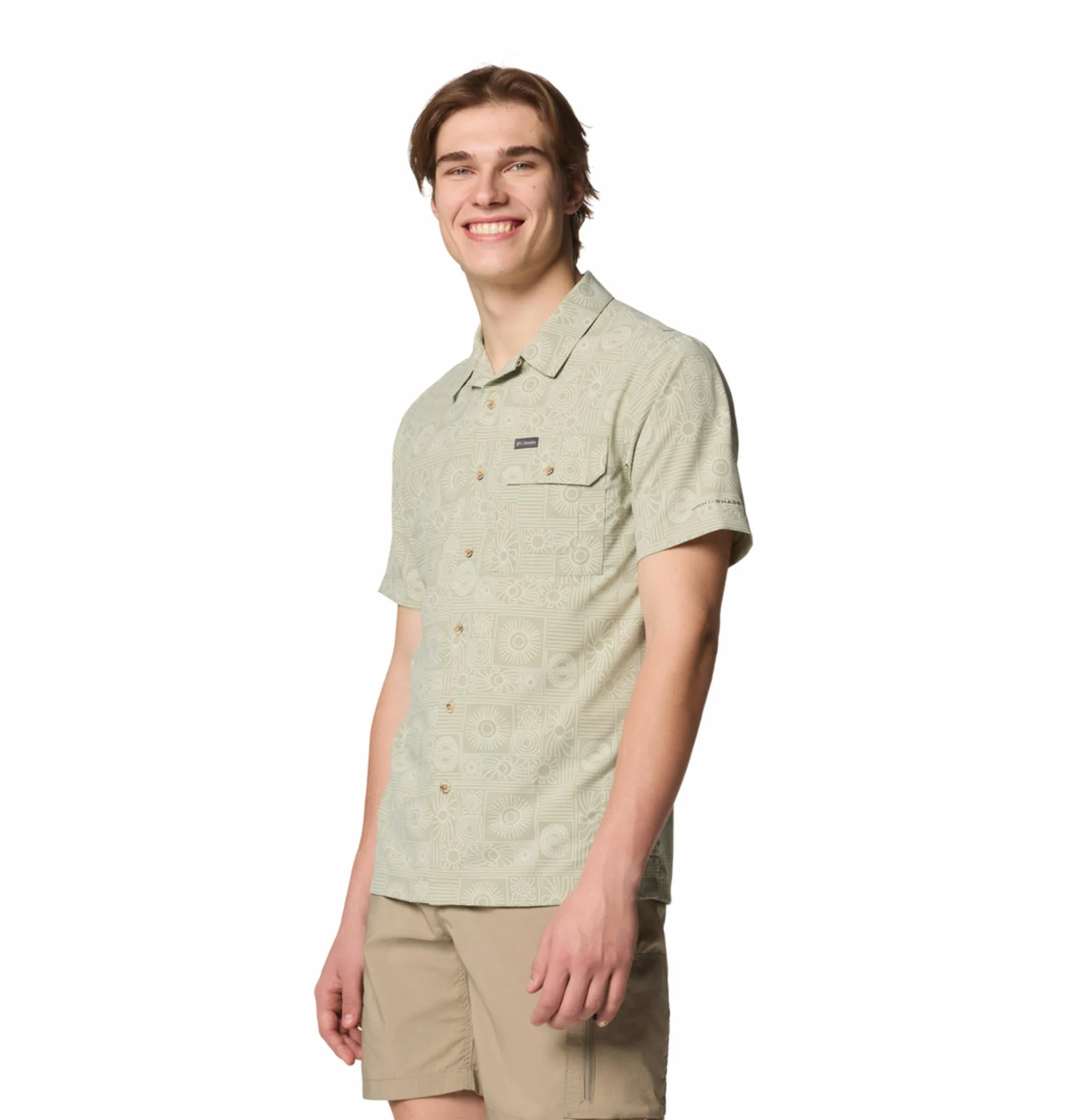 Columbia Men Green Tech Trail Utility Printed Woven SS (Sun Protection) Simple Layering