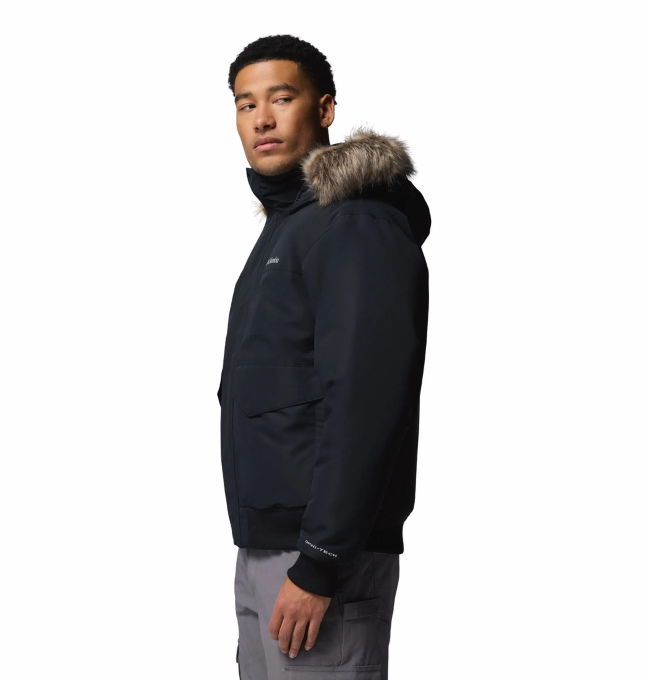 Columbia Men Black OmniHeat Infinity Cape Ridge Bomber Down Jacket everyday staple Adjustable Wear