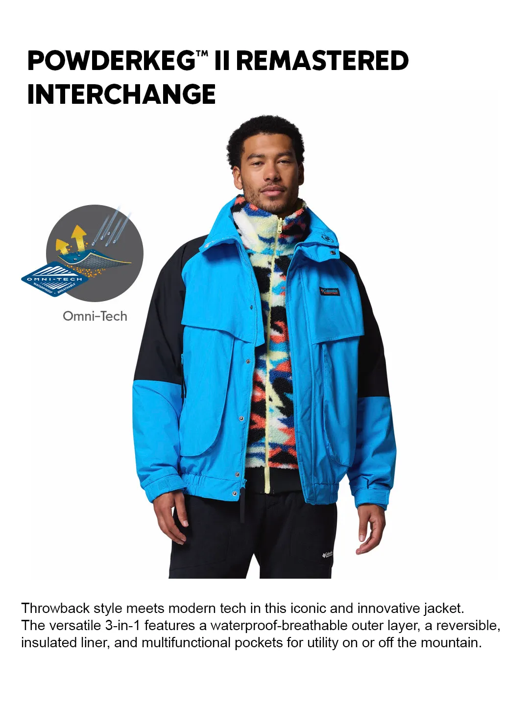 Columbia Men Blue OmniTech Powderkeg II Remastered Interchangeable Jacket Sense