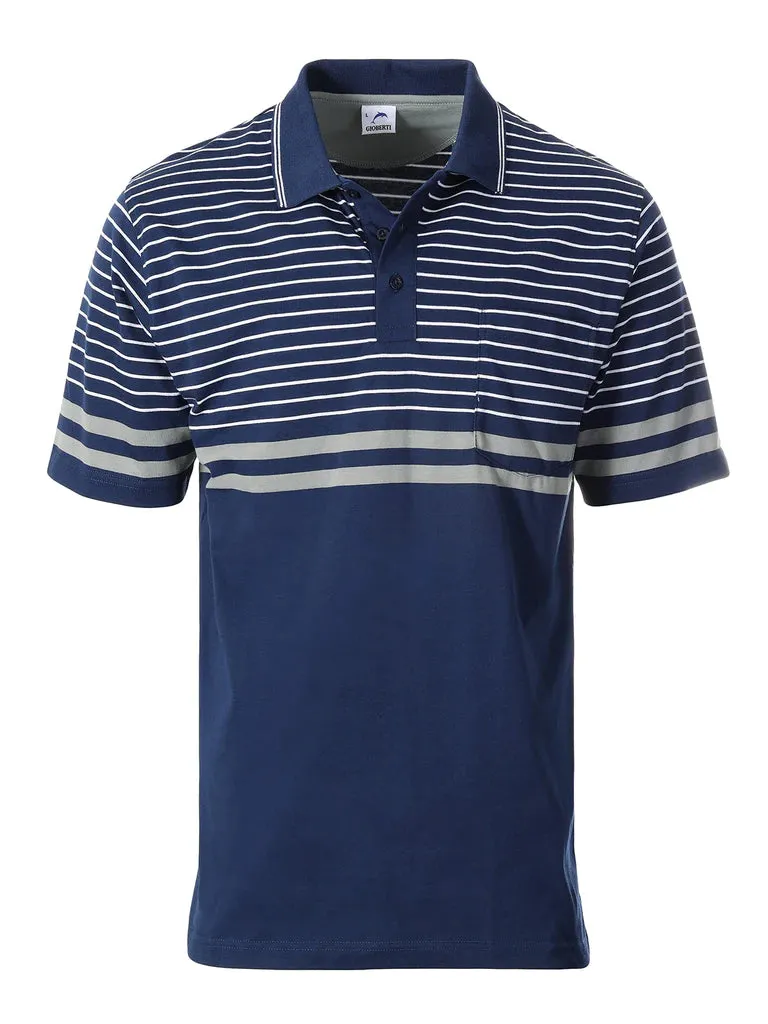 AntiStatic Treatment Elegant Touch MEN'S STRIPPED SHORT SLEEVE POLO WITH CHEST POCKET