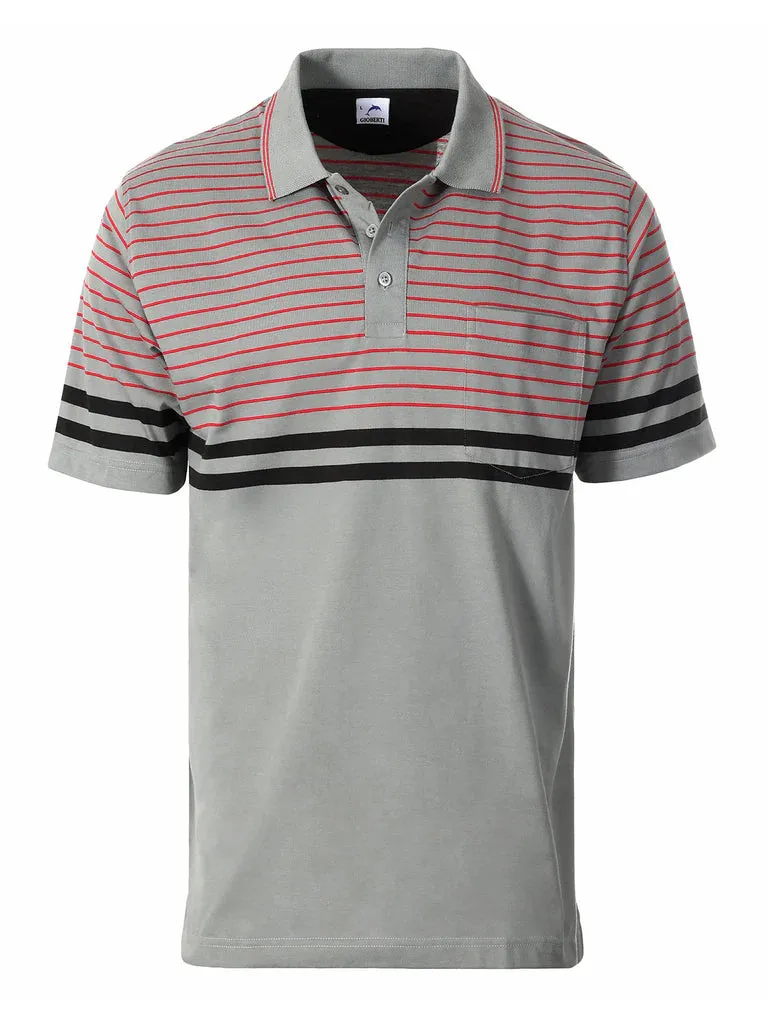 MEN'S STRIPPED SHORT SLEEVE POLO WITH CHEST POCKET Professional Look