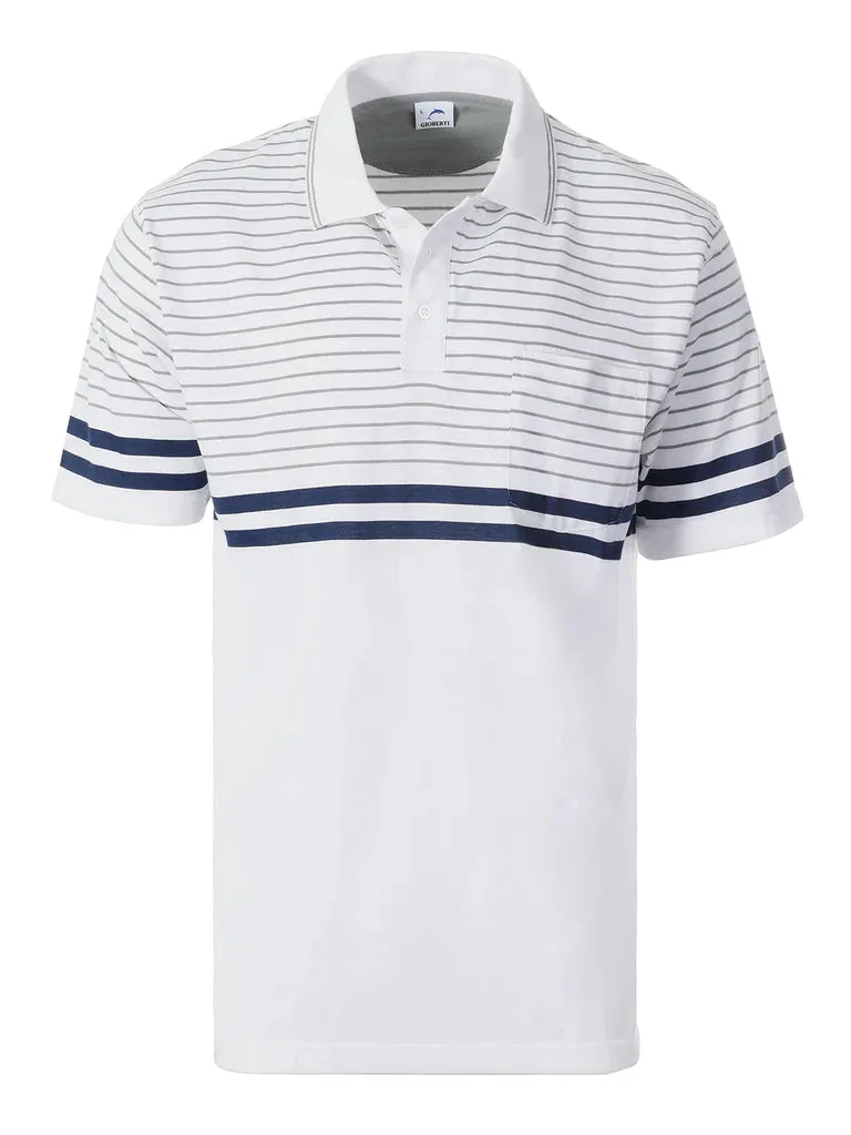 MEN'S STRIPPED SHORT SLEEVE POLO WITH CHEST POCKET GarmentWashed Texture Smart Layer