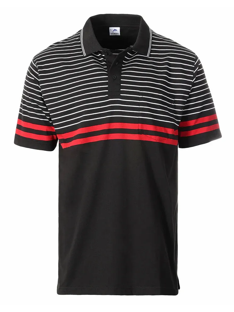 MEN'S STRIPPED SHORT SLEEVE POLO WITH CHEST POCKET Lightweight Material