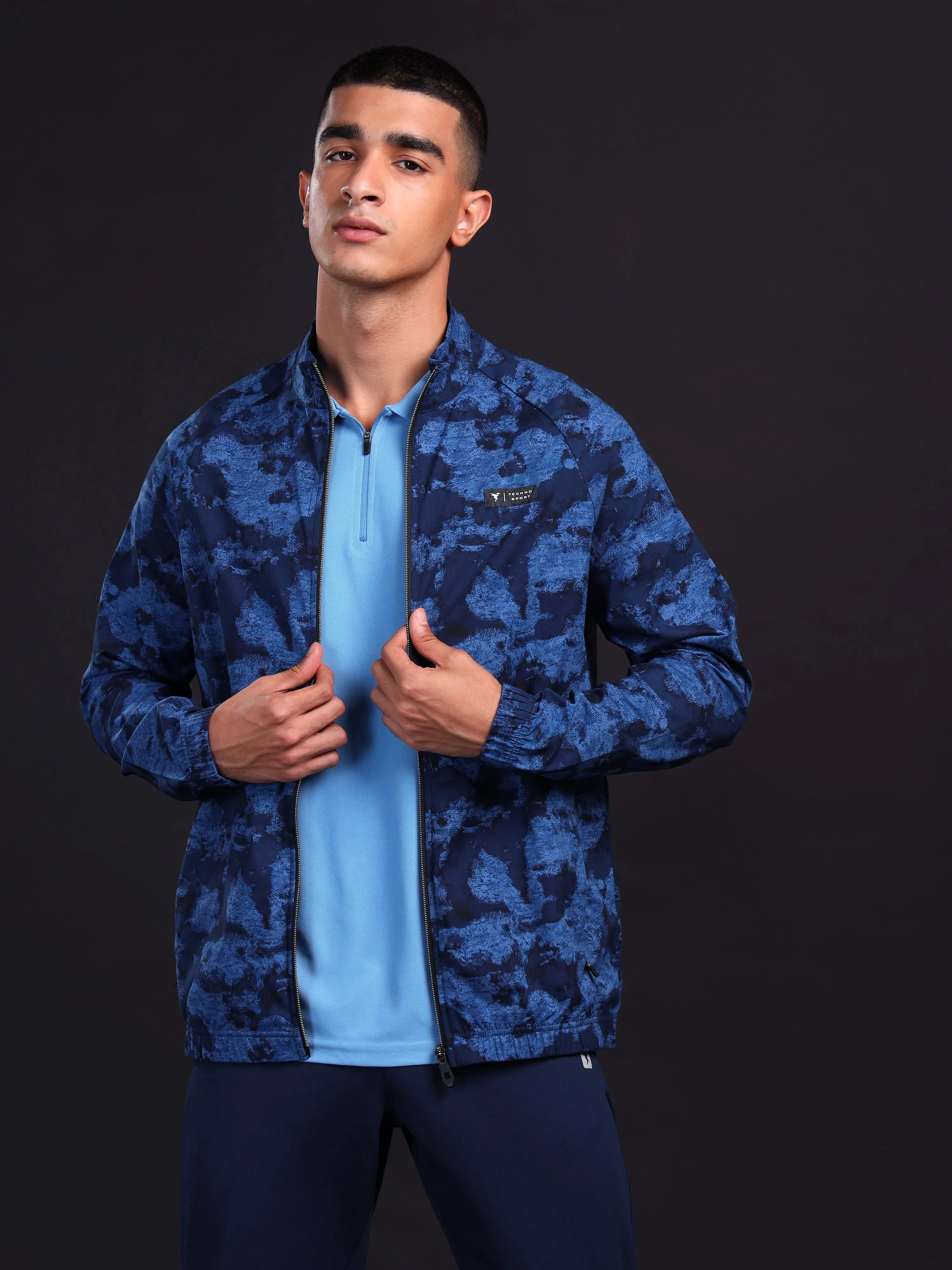 Light Wool NoSlip Hem Men Printed Slim Fit Mock Neck Jacket with TS FLEXI