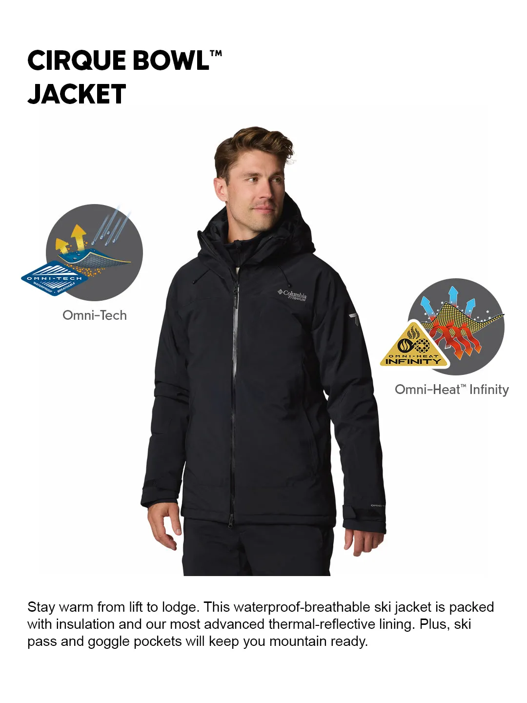 Outdoor Duty Wind Resistant Columbia Men Black OmniHeat Infinity Cirque Bowl Down Jacket