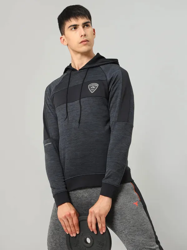 LowMaintenance SeamFreeEngineering Men Melange Slim Fit Hooded Jacket with TECHNO GUARD
