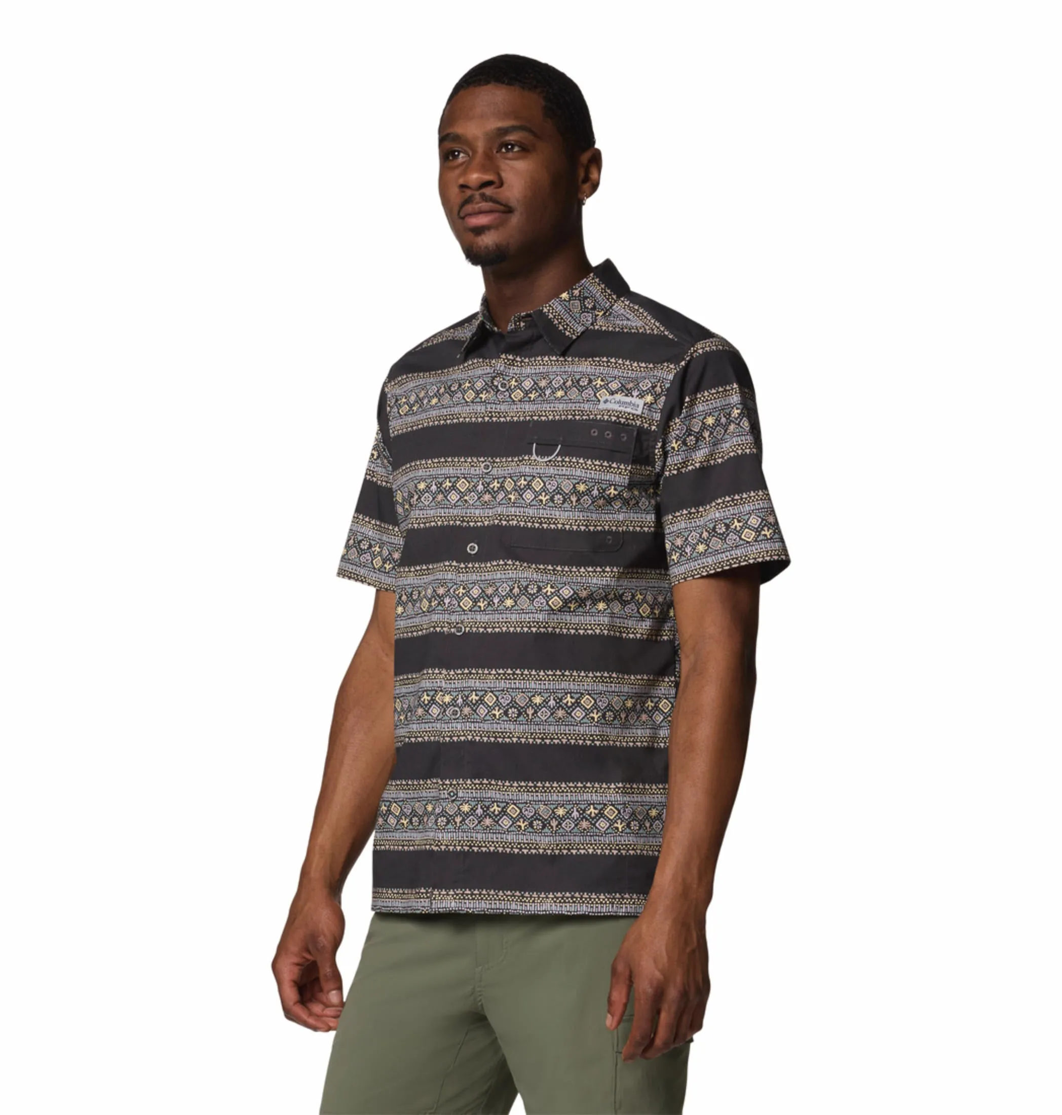 Columbia Men Black Wild Cast Camp Shirt ButterySoftTexture Work-Ready