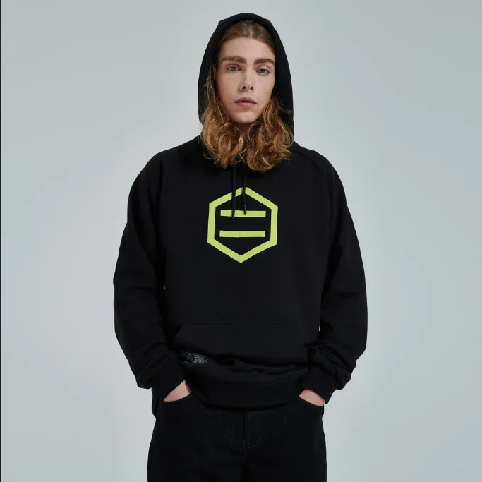 Dolly Noire Felpa con Cappuccio Hexagon Logo DLYNR SW068-SA-03 nero-giallo Budget Essential Bold