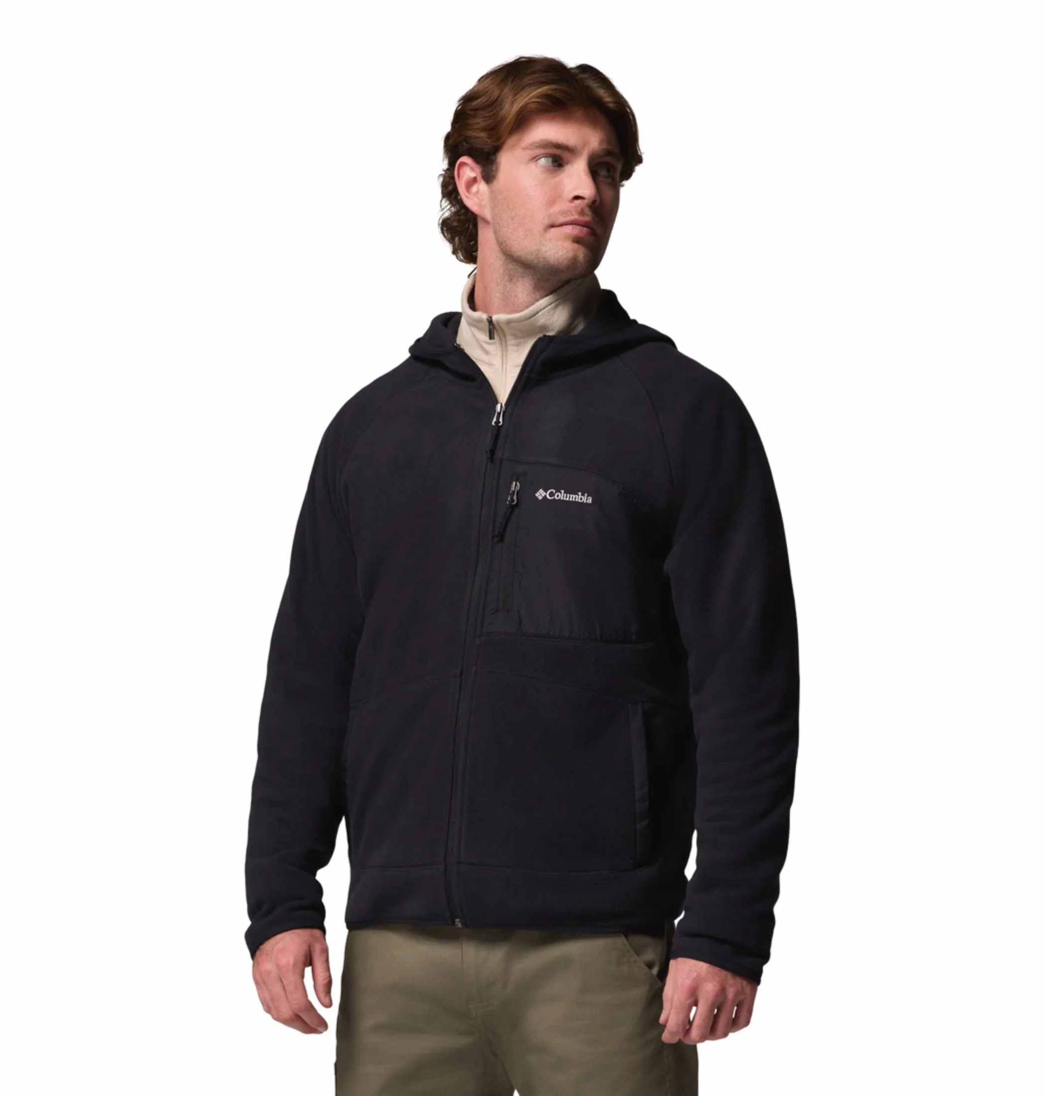 Columbia Men Black Fast Trek Overlay Fleece Jacket Seasonal Staple Transitional Wear