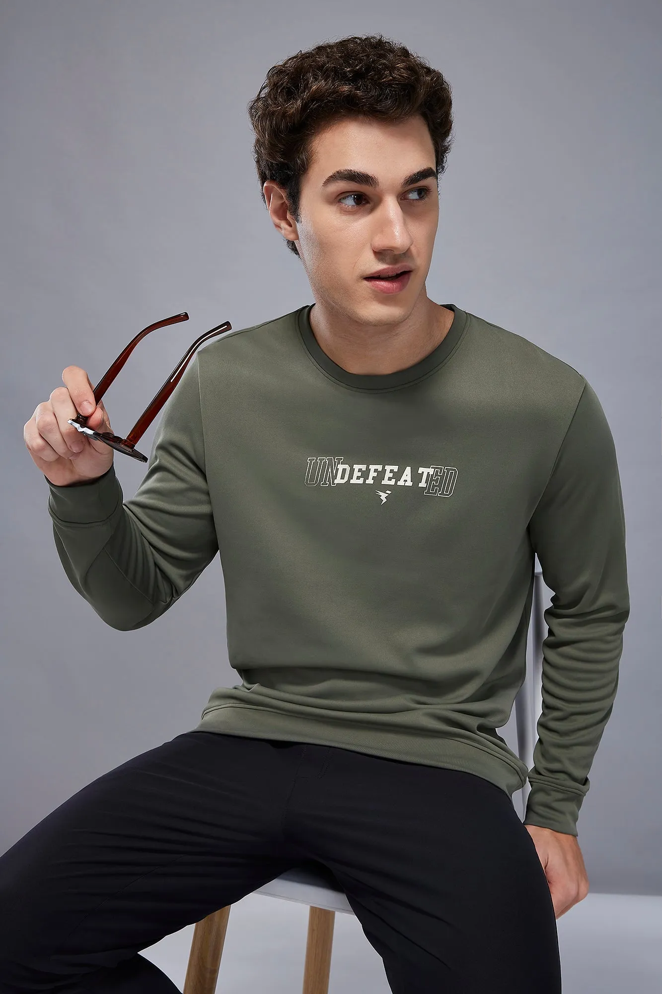 Men Printed Slim Fit Crew Neck Sweatshirt with ELASTO PLUS Unisex Appeal