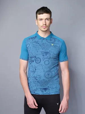 Men Printed Slim Fit Polo T-shirt with DOUBLE COOL Relaxed Vibe