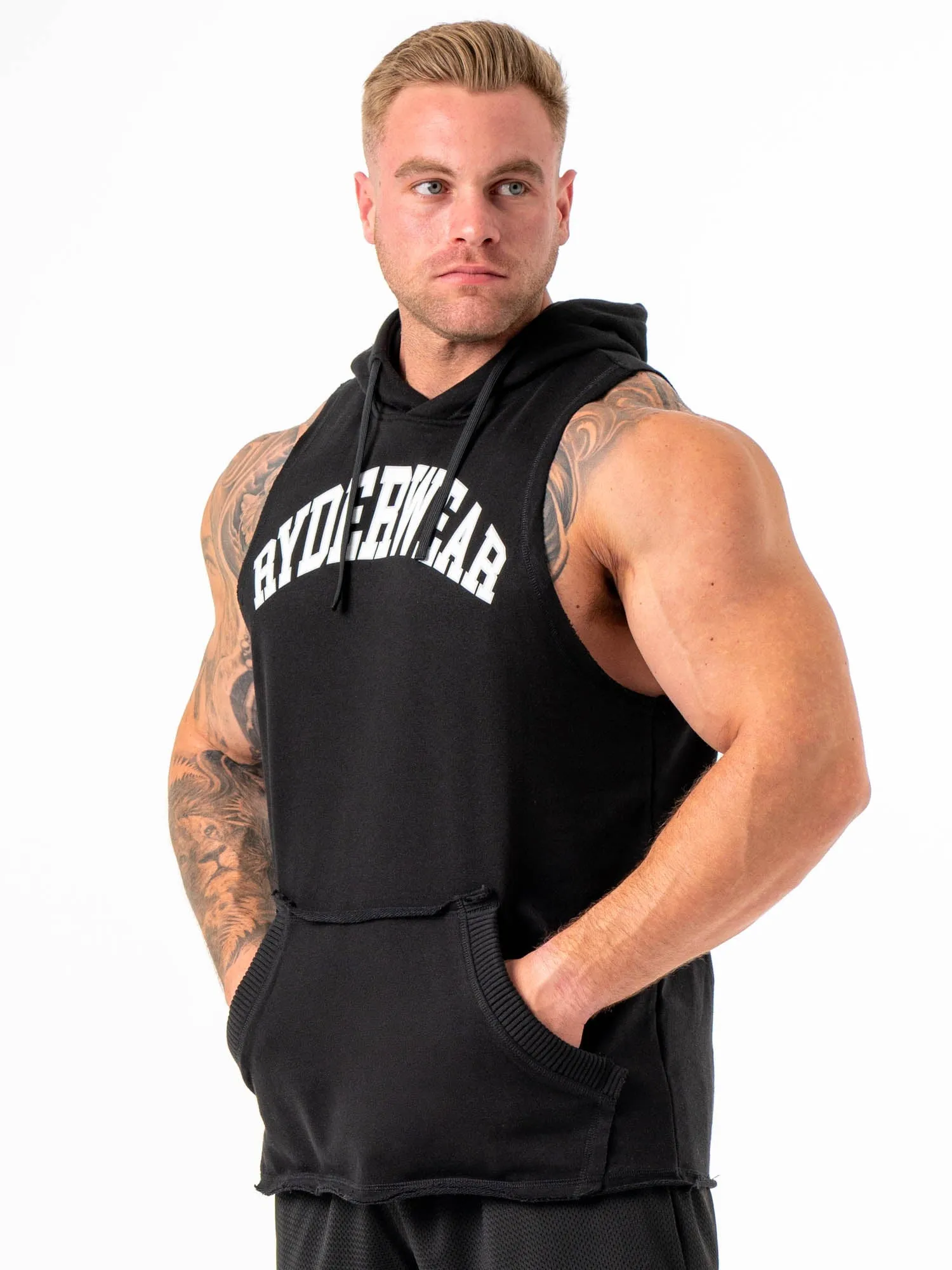 Chill Outfit Simple Layer Collegiate Sleeveless Hoodie - Black