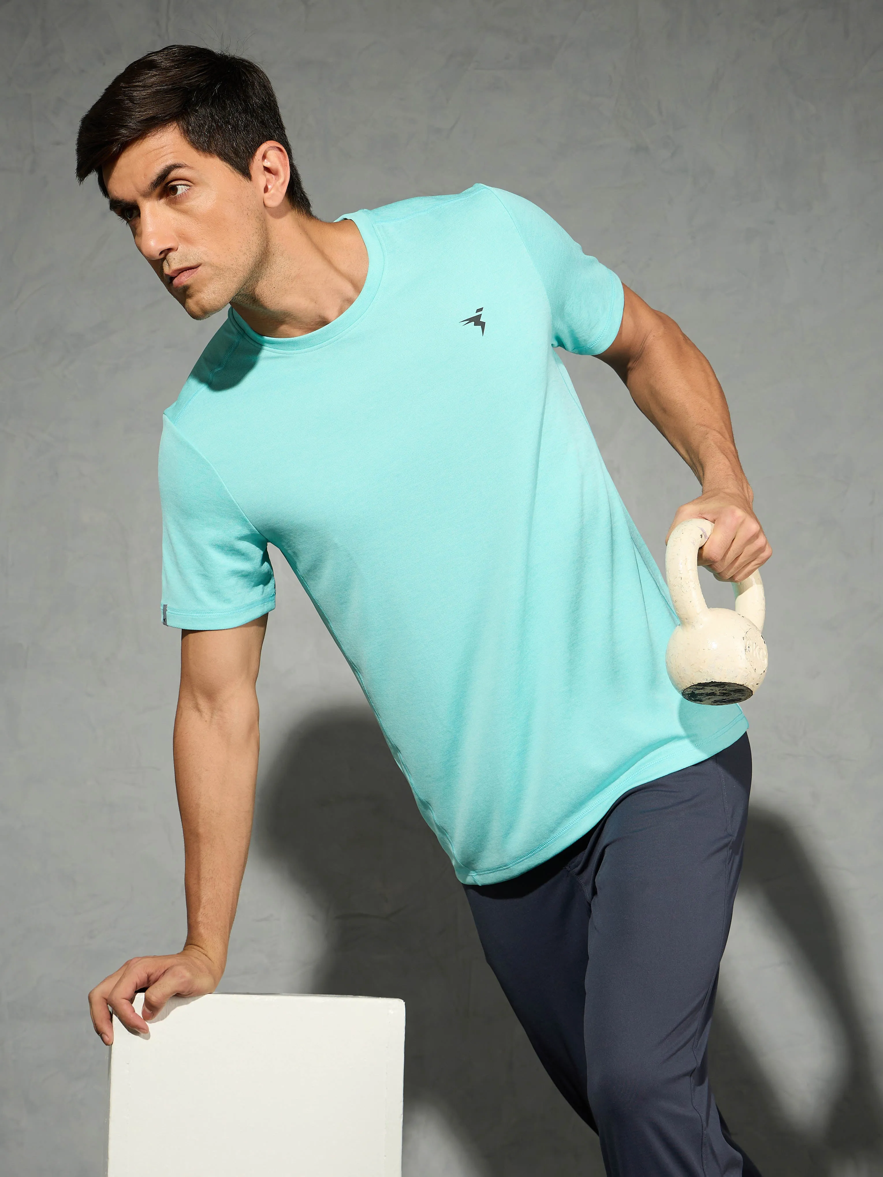Summer cool Sleek Design Men Solid Slim Fit Crew Neck T-shirt with DOUBLE COOL