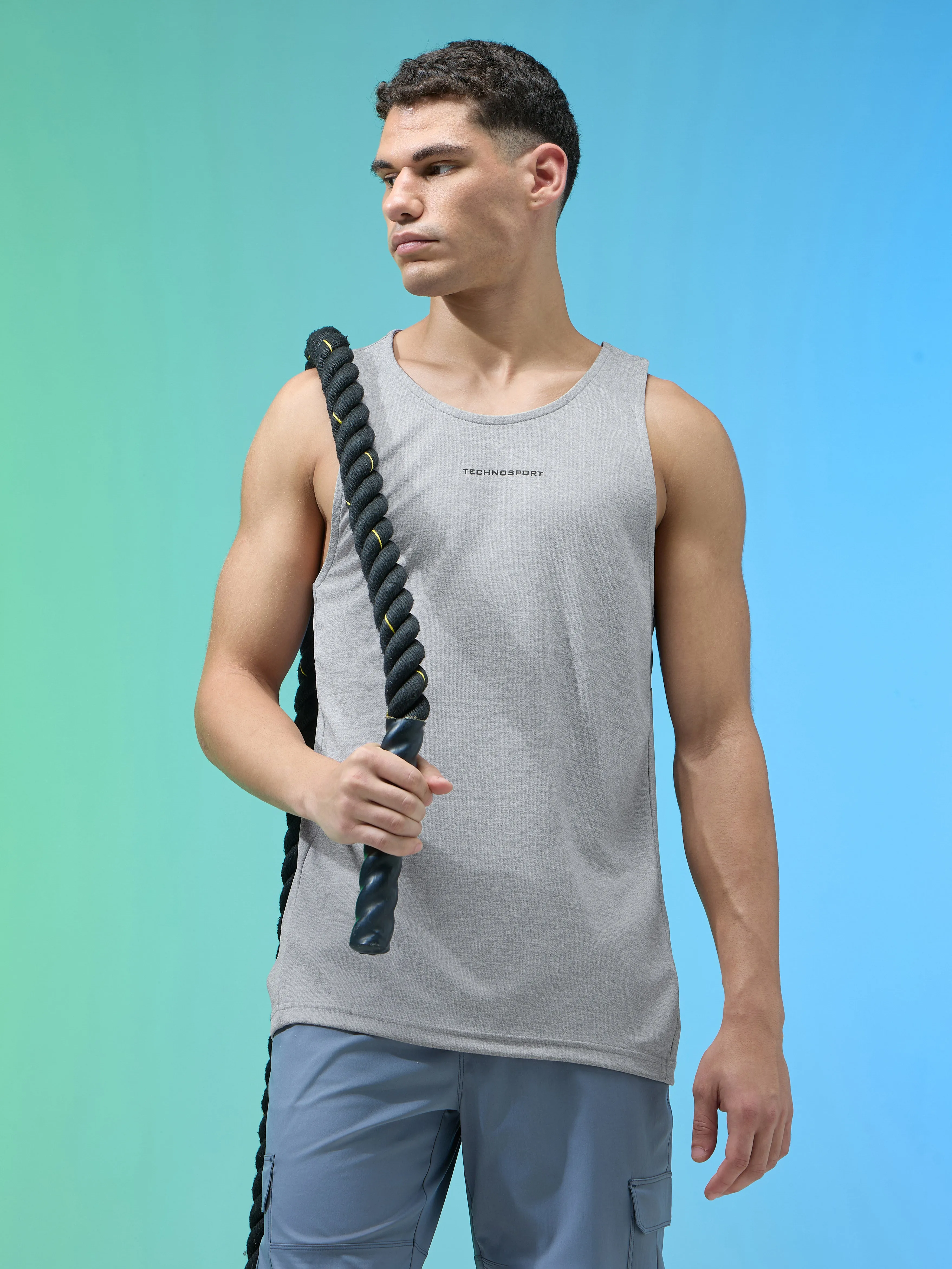 Sturdy military civilian integration Men Melange Slim Fit Round Neck Sports Innerwear Vest with DOUBLE COOL