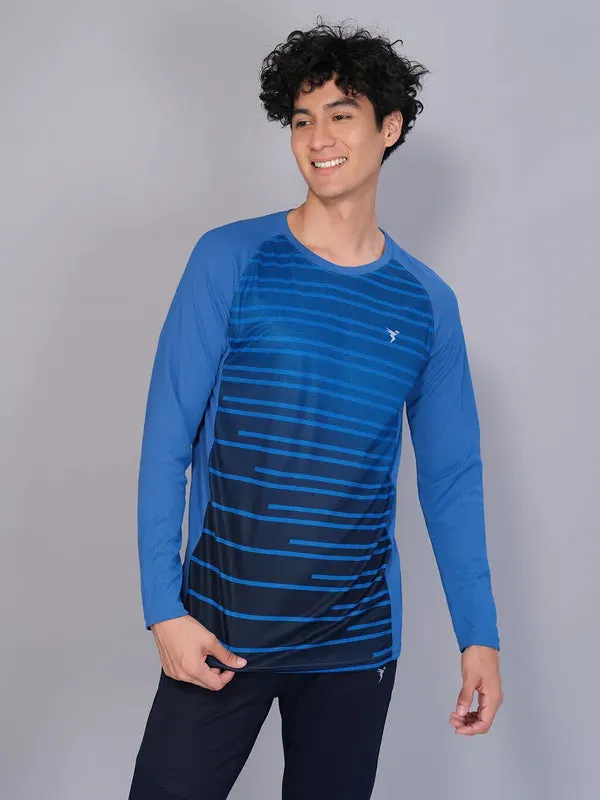 Men Geometric Slim Fit Crew Neck T-shirt with TECHNO COOL FadeResistant Coating Circular Knit Construction