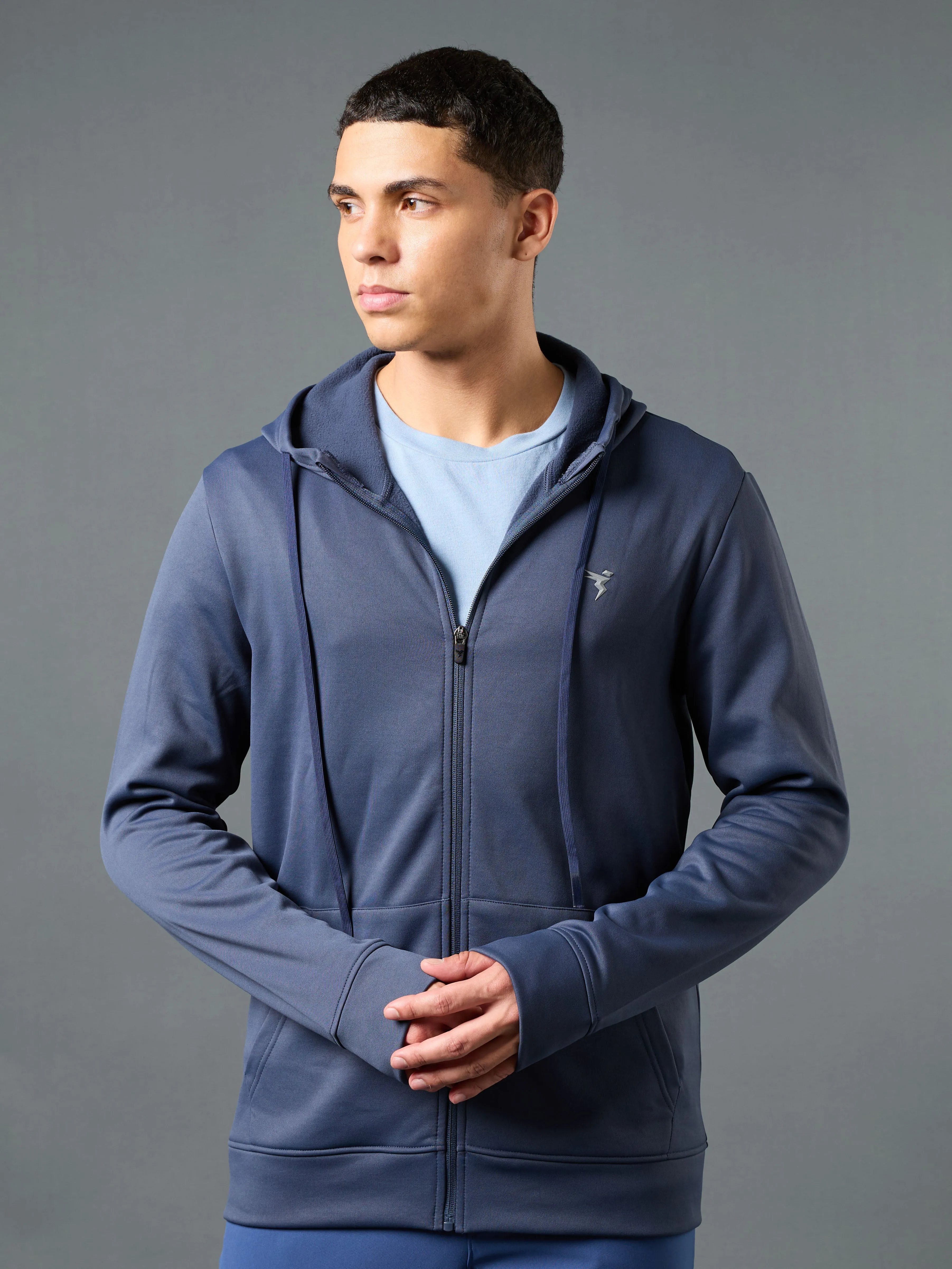 Men Solid Slim Fit Hooded Jacket with TECHNOWARM  Urban Look