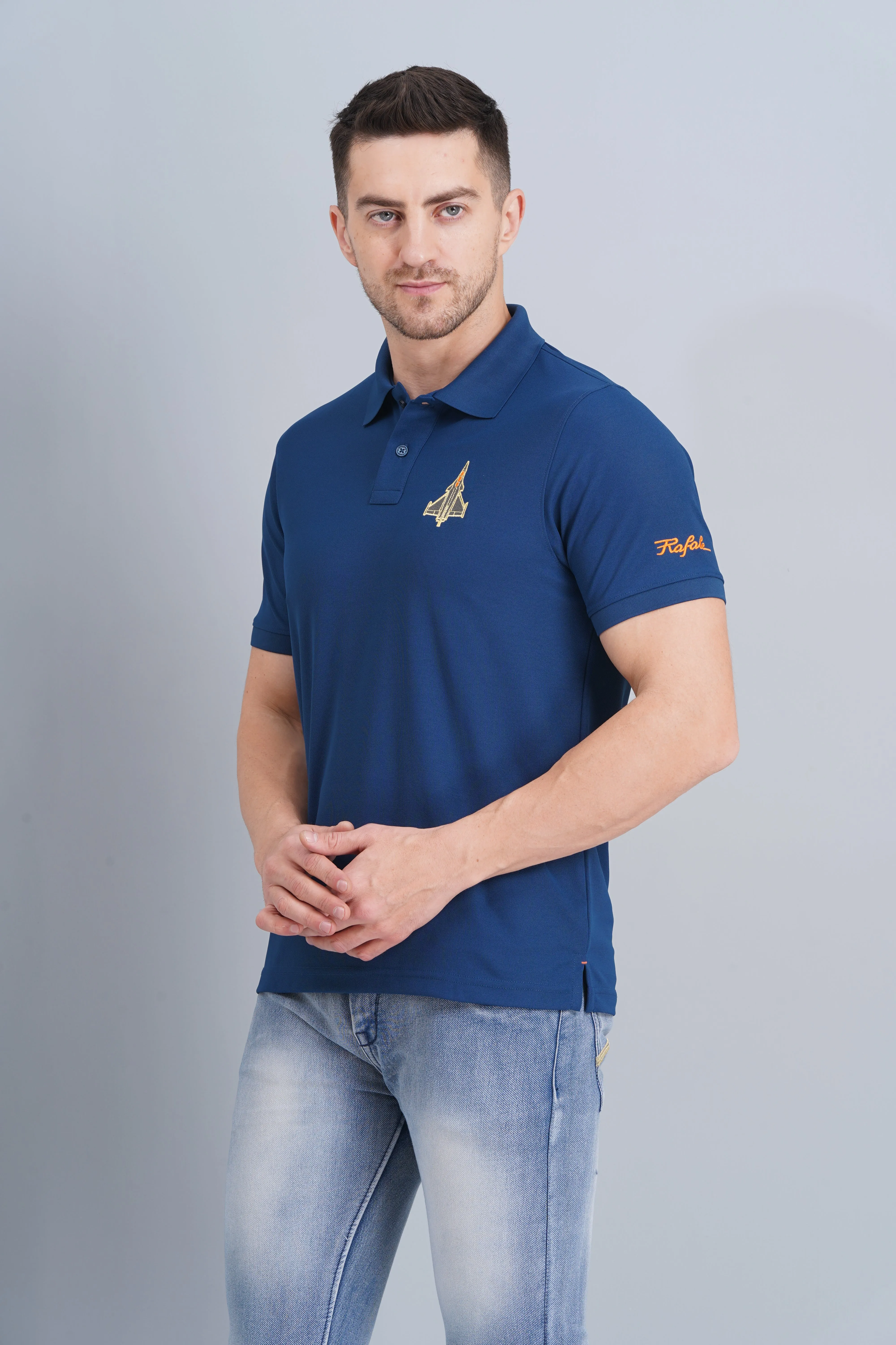 Breathable Weave Men's Polo T Shirt Rafale Rama Blue
