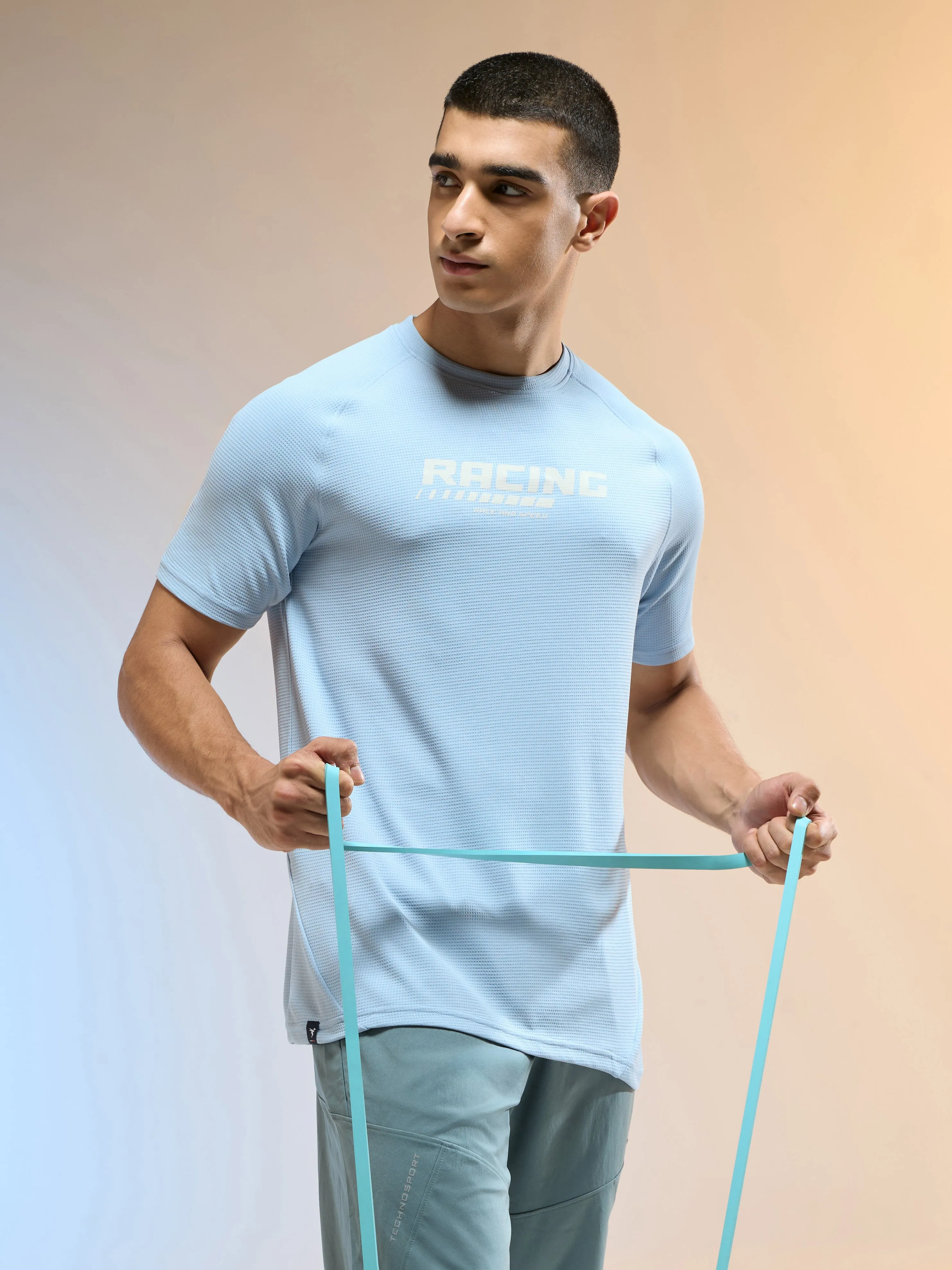 Men Typography Printed Slim Fit Round Neck Sports T-shirt with TECHNOCOOL  FrictionReducing Lining