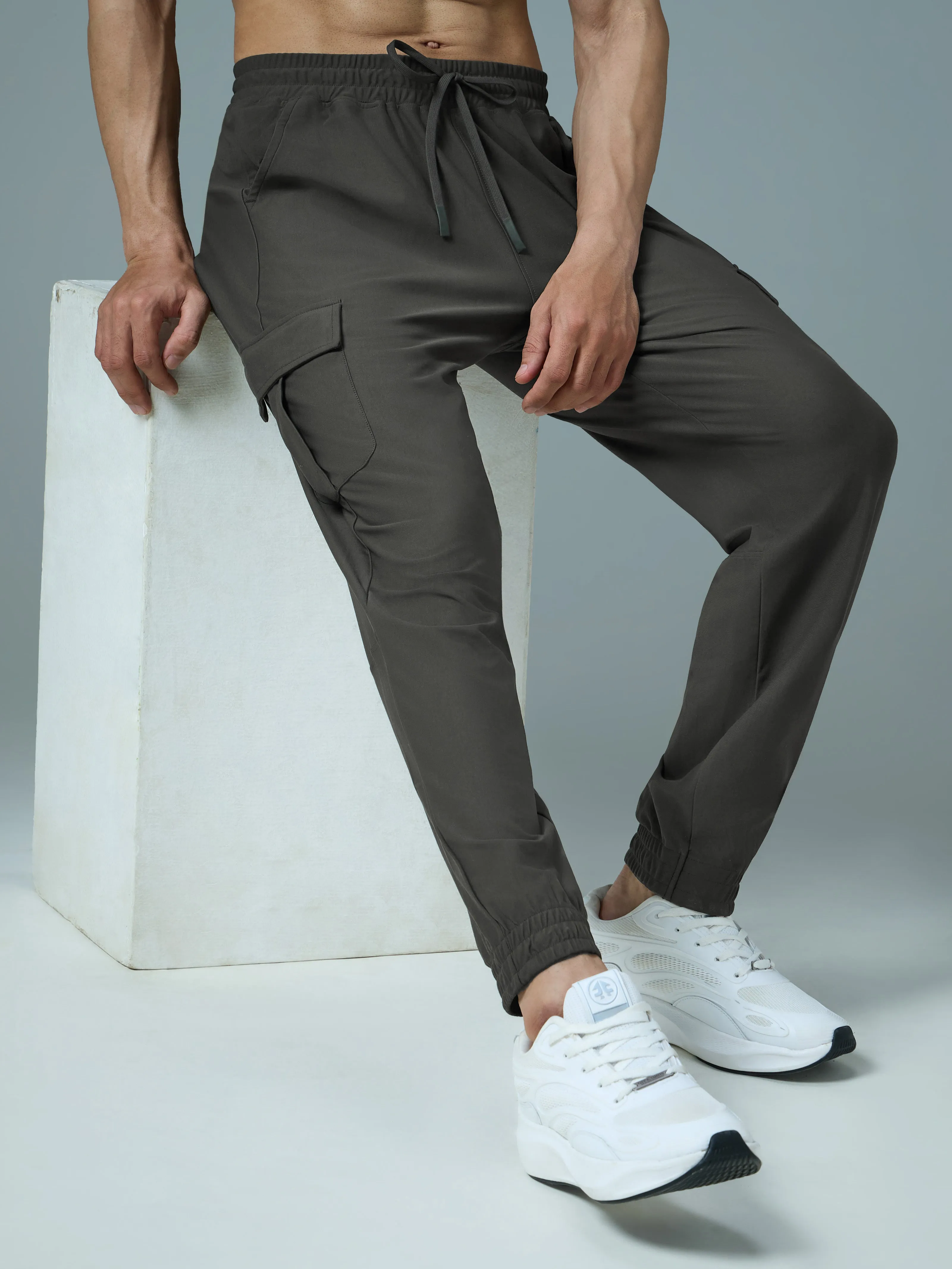 Men Solid Slim Fit Cargo Joggers with DURACOOL  Lightweight Active Shorts