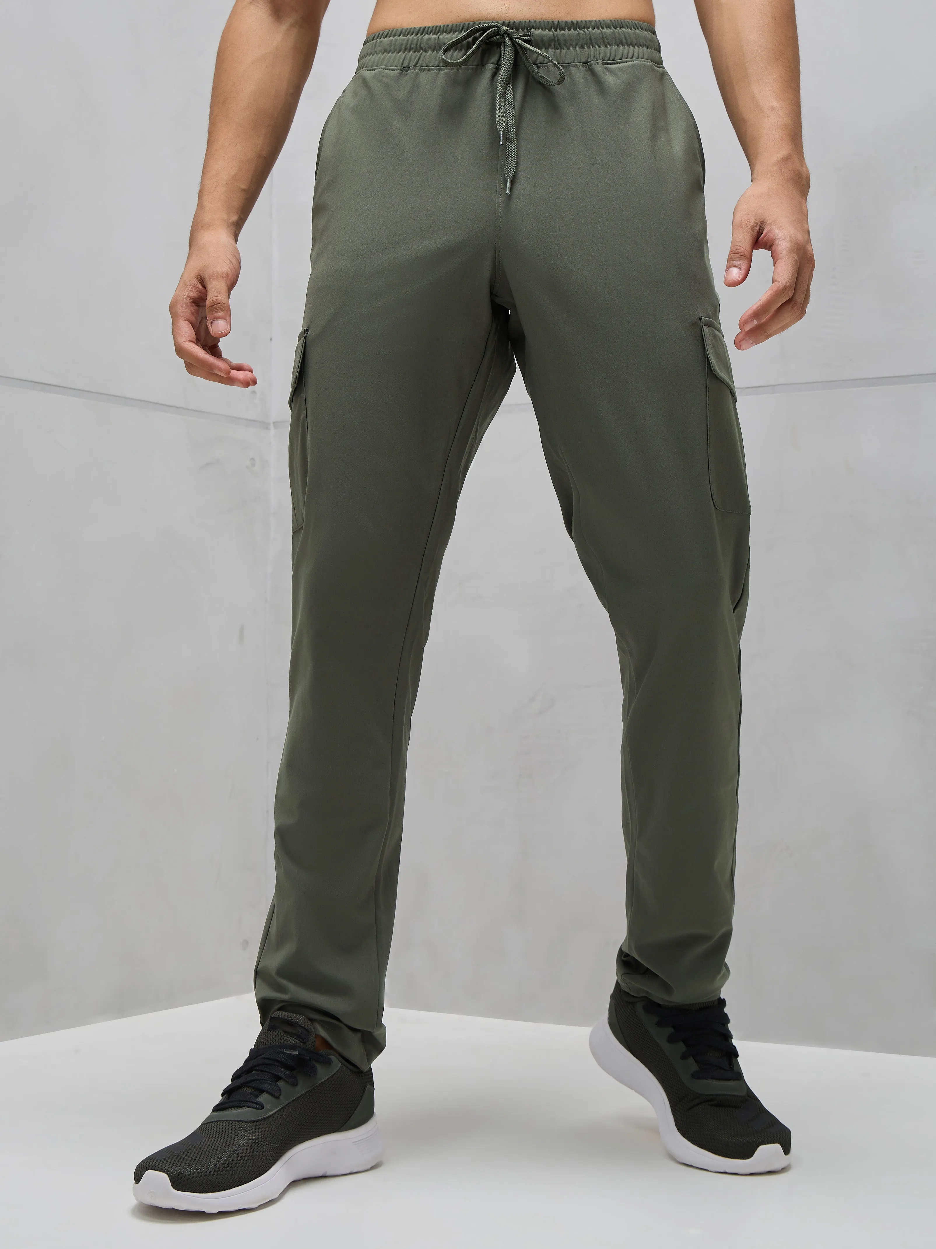 Men Solid Relax Fit Cargo Trackpants with DURACOOL  Bonded Seam Durability