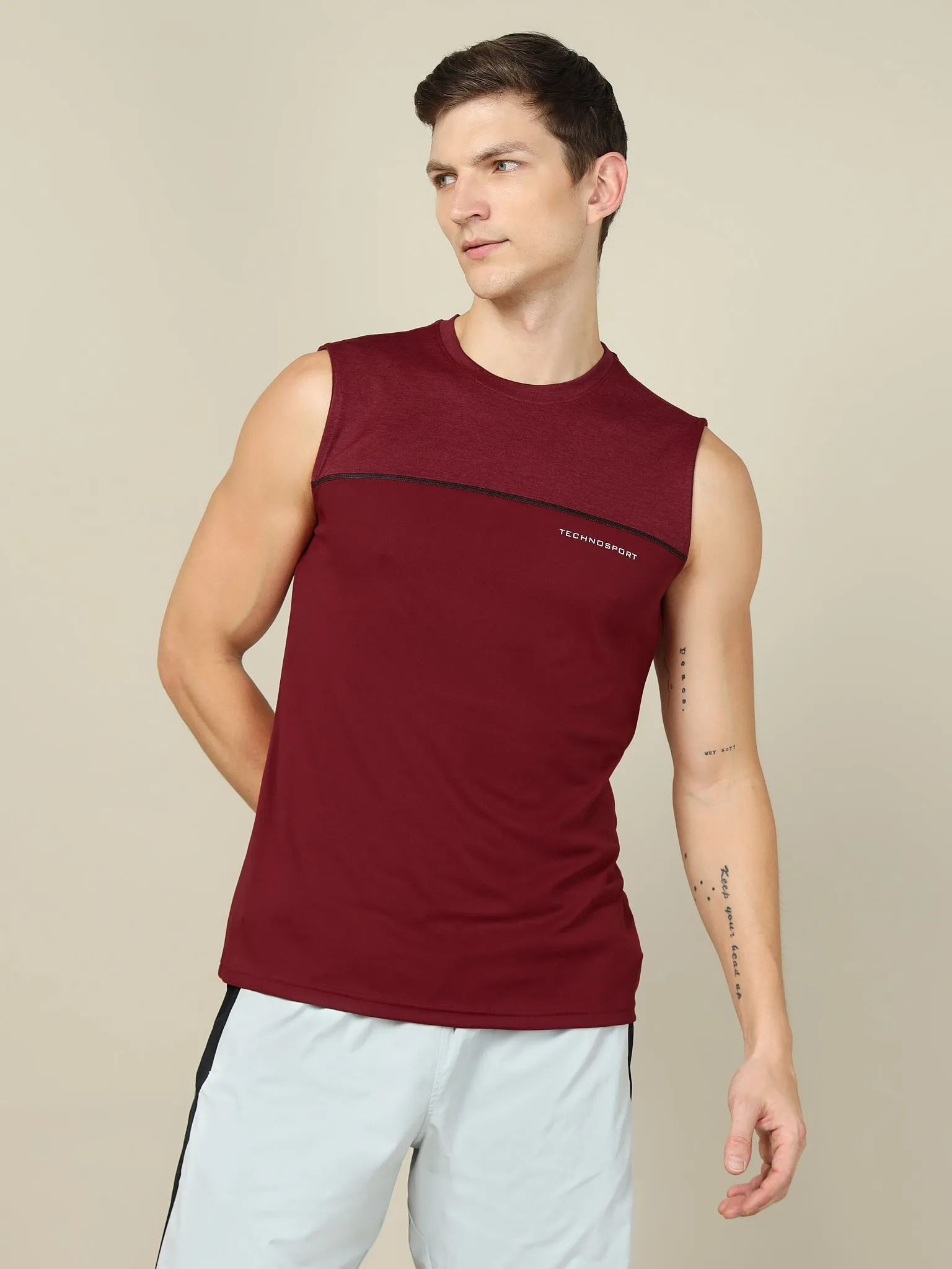 suitable for beginners Men Colorblock Slim Fit Crew Neck Innerwear Vest with TECHNO COOL 