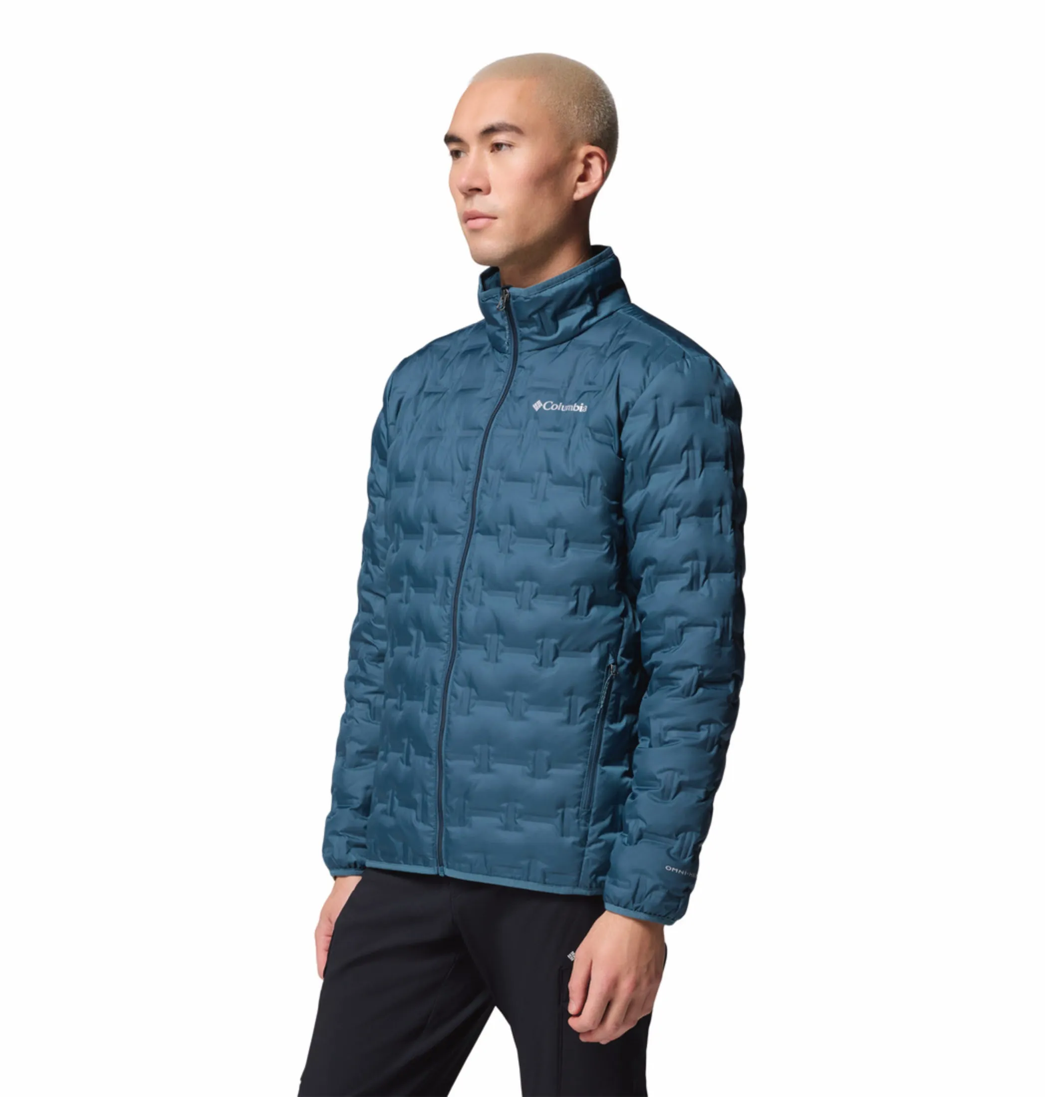 Columbia Men Teal HEAT SEAL Delta Ridge II Down Jacket Tactile Response Fabric Plan