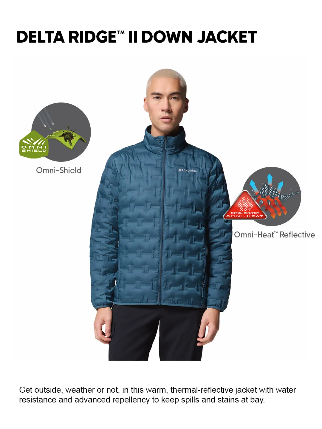 Columbia Men Teal HEAT SEAL Delta Ridge II Down Jacket Thermal Comfort Slimming