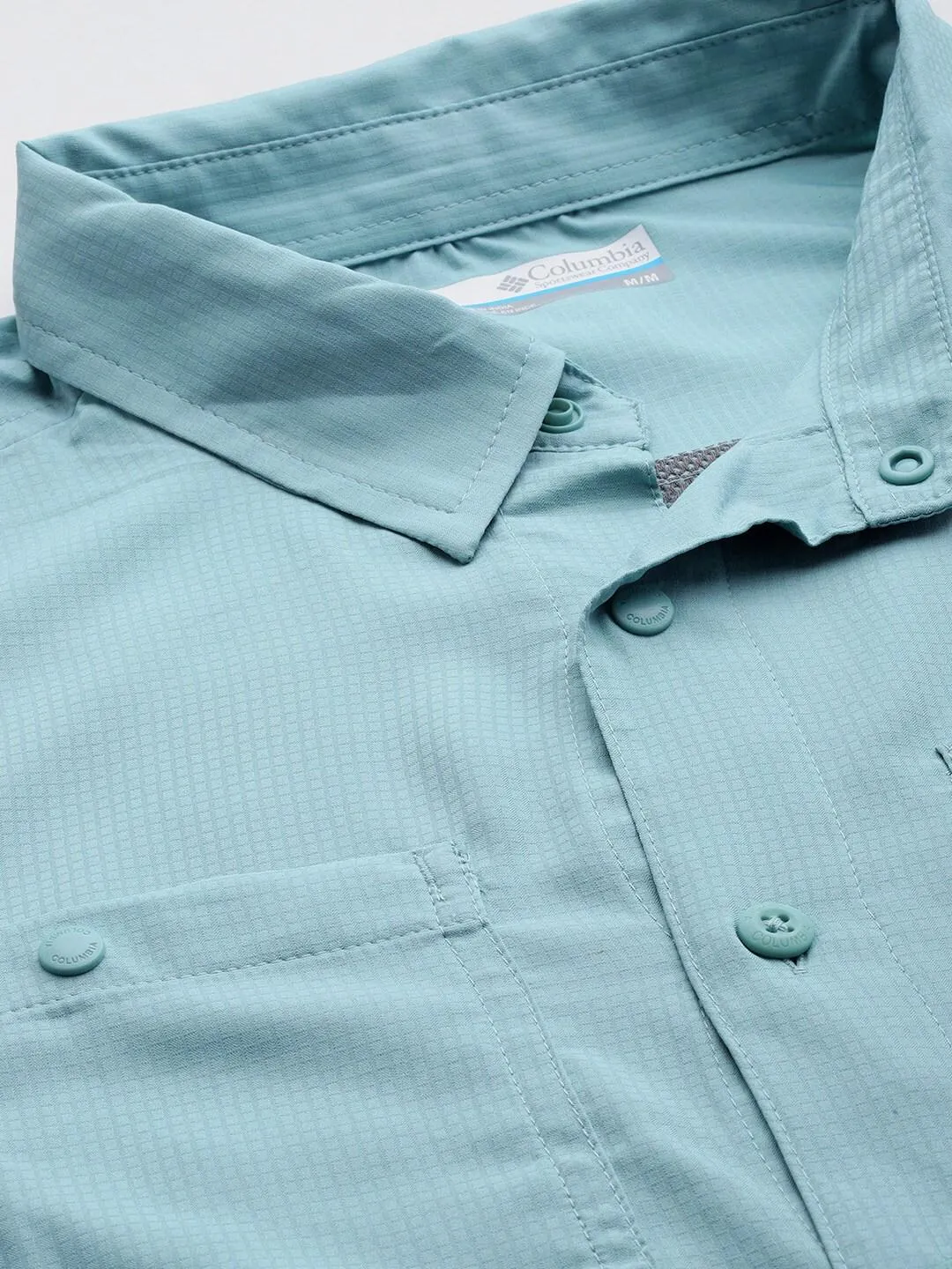 Columbia Men Blue Silver Ridge Utility Lite Short Sleeve (Sun Protection) Statement Wear Wind Glow