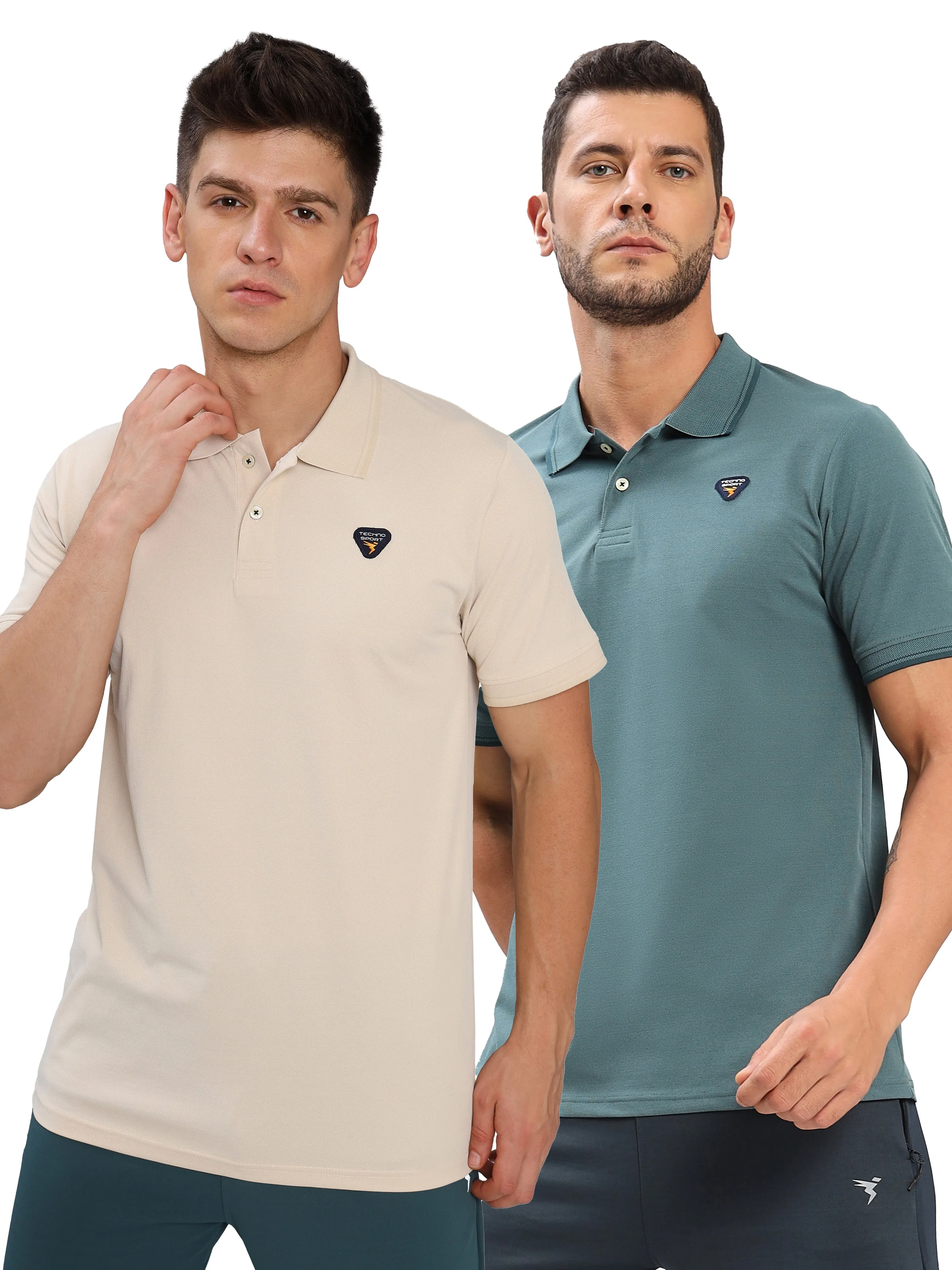Men Solid Slim Fit Polo T-shirt with ELASTO PLUS (Pack of 2) Relaxed Vibe