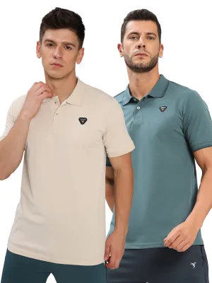 Men Solid Slim Fit Polo T-shirt with ELASTO PLUS (Pack of 2) Relaxed Vibe