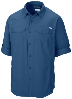 ShrinkResistant Columbia Men Blue Silver Ridge Long Sleeve Shirt (Sun Protection)
