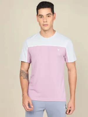 Men Colorblock Slim Fit Crew Neck T-shirt with TECHNO COOL  Leather combination Functional Side Gussets