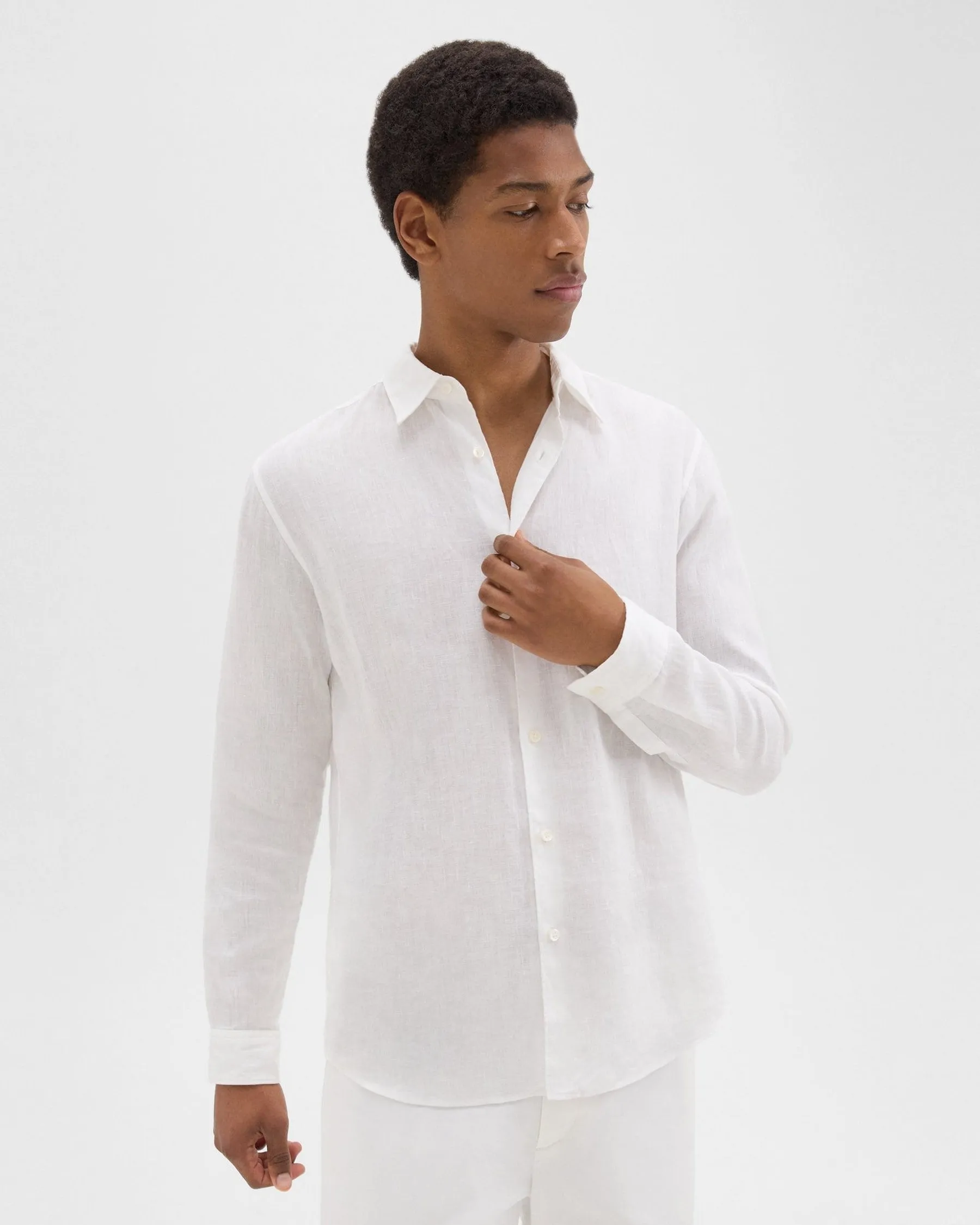 Theory Irving Shirt in Relaxed Linen - White Game Day Shine Mood
