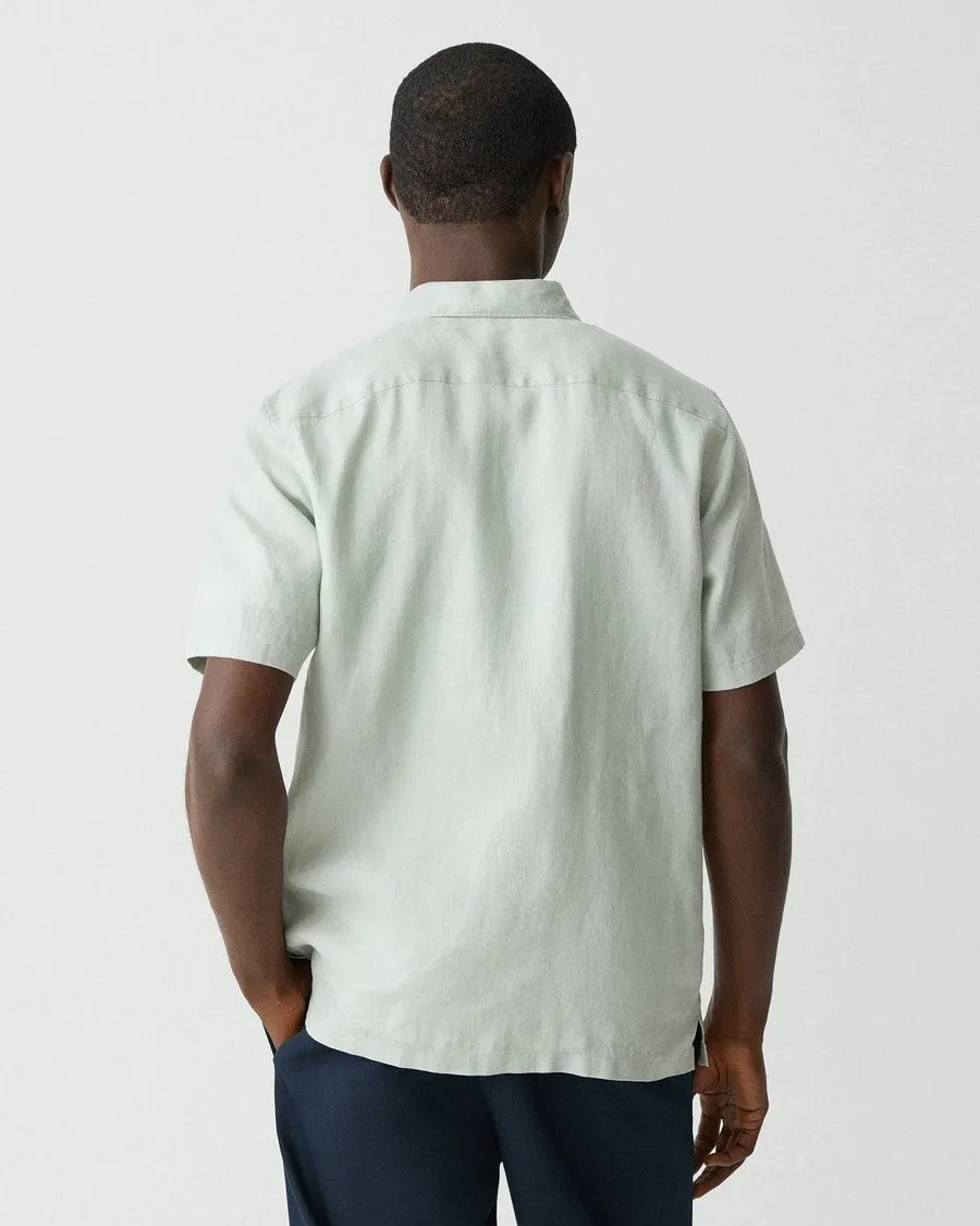 Theory Irving Short Sleeve Shirt in Relaxed Linen - Light Greenstone Gloss Glow Morning Ease