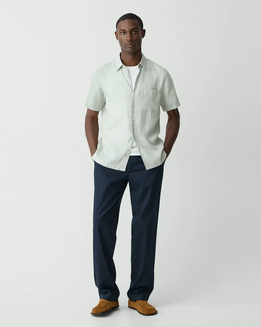 Theory Irving Short Sleeve Shirt in Relaxed Linen - Light Greenstone Soft Touch