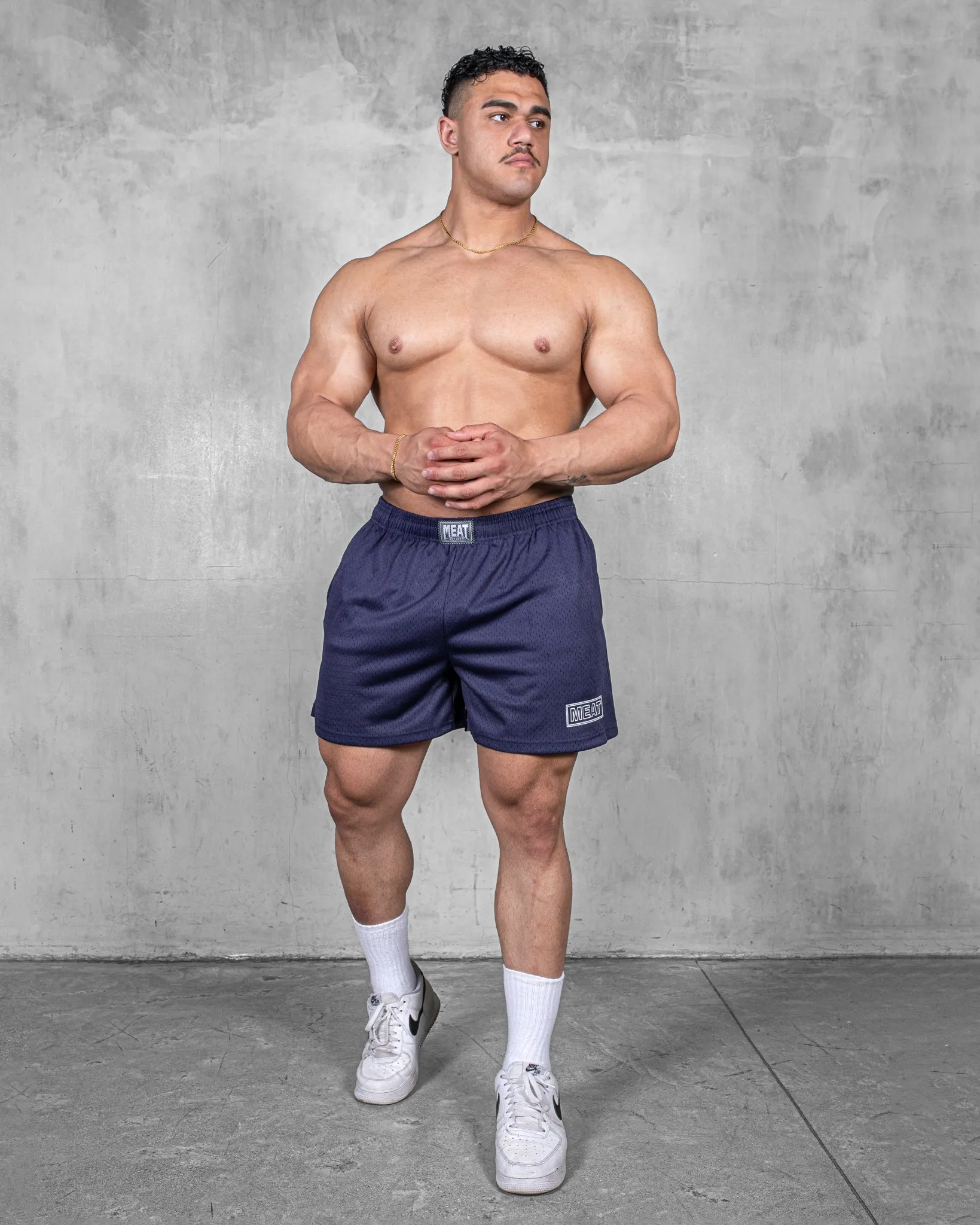 TRAINING SHORTS ?C PATCH / NAVY BLUE belt Sporty Look