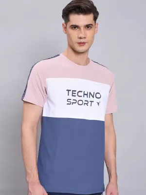 Men Colorblock Slim Fit Crew Neck T-shirt with MATPIQ Sporty Layer Look