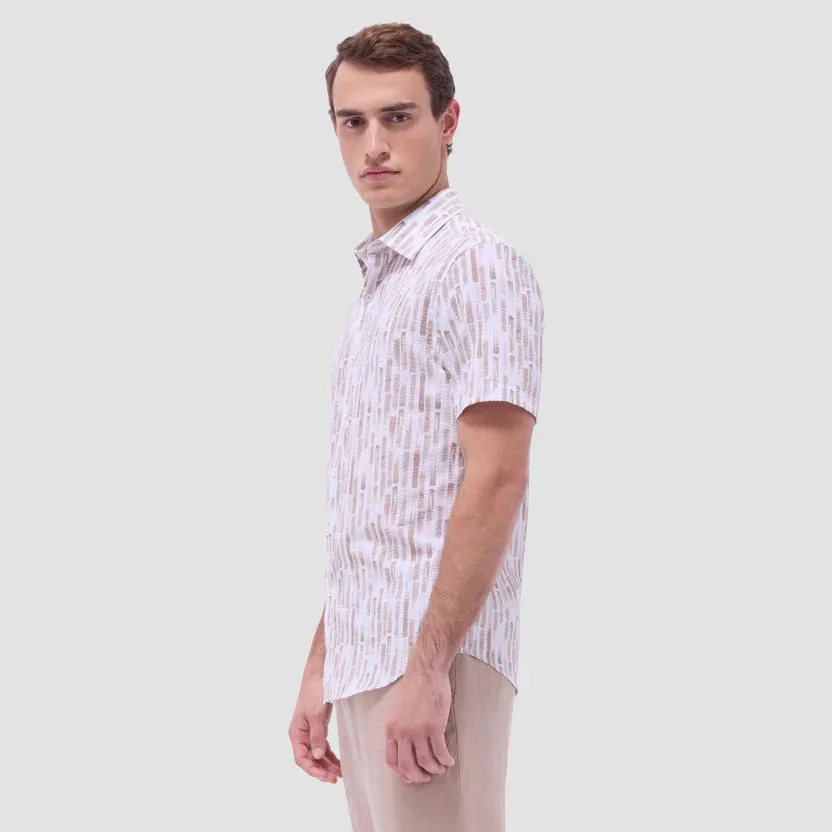 AntiPilling Fabric AbrasionResistantFabric Bugatchi Orson Abstract Seersucker Short Sleeve Shirt - Camel