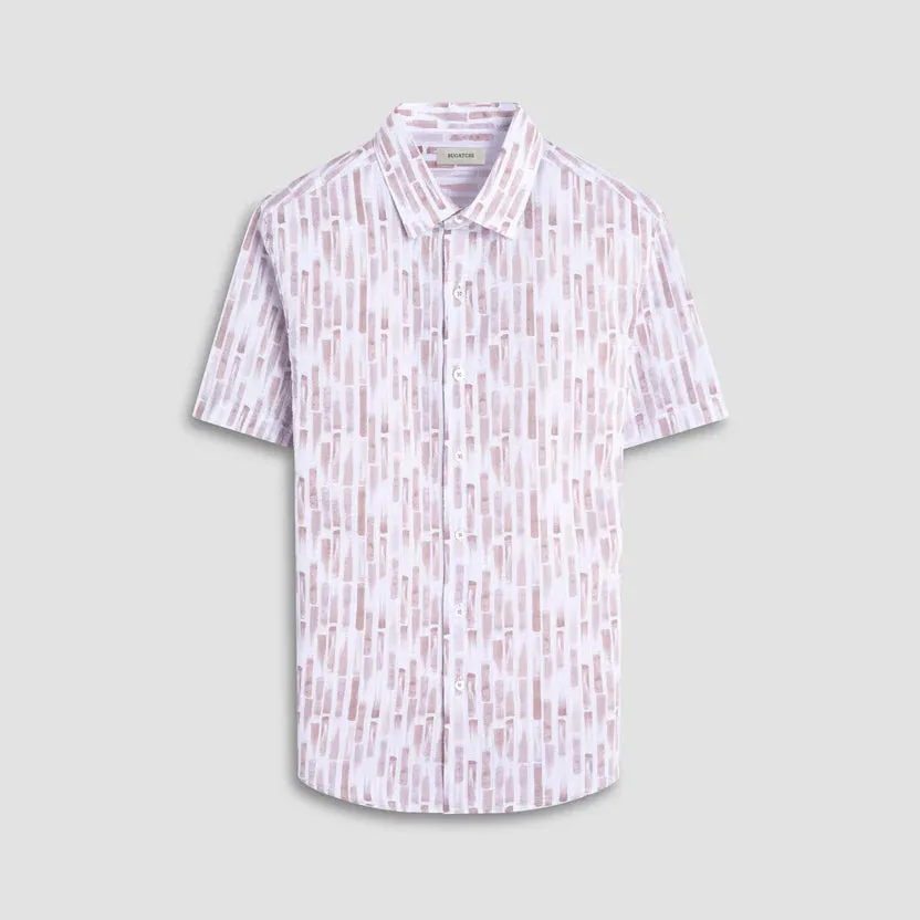 Stylish Shoes Relaxing Design Bugatchi Orson Abstract Seersucker Short Sleeve Shirt - Camel