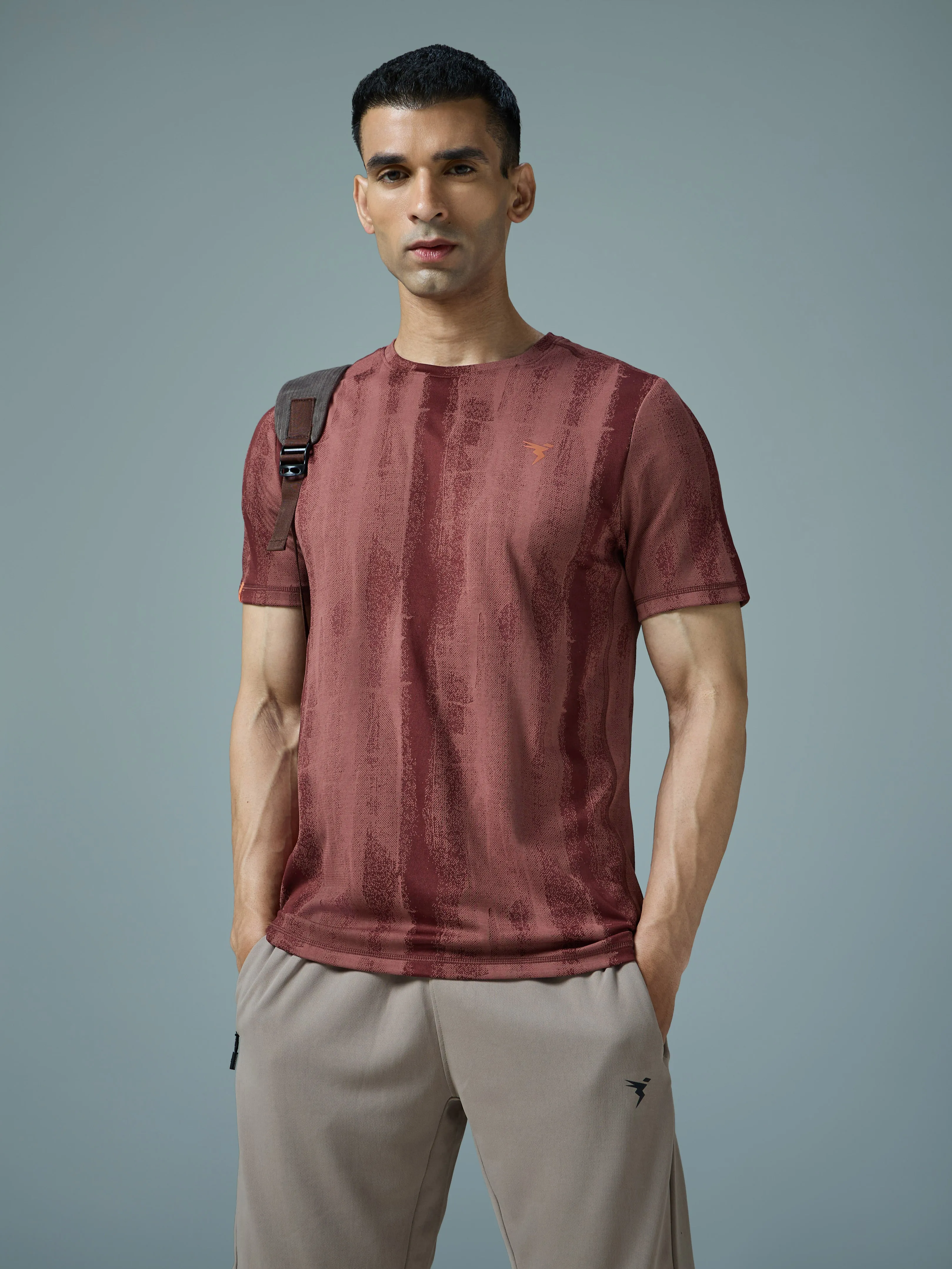 Bohemian freedom Men Jacquard Slim Fit Crew Neck T-shirt with DOUBLE COOL