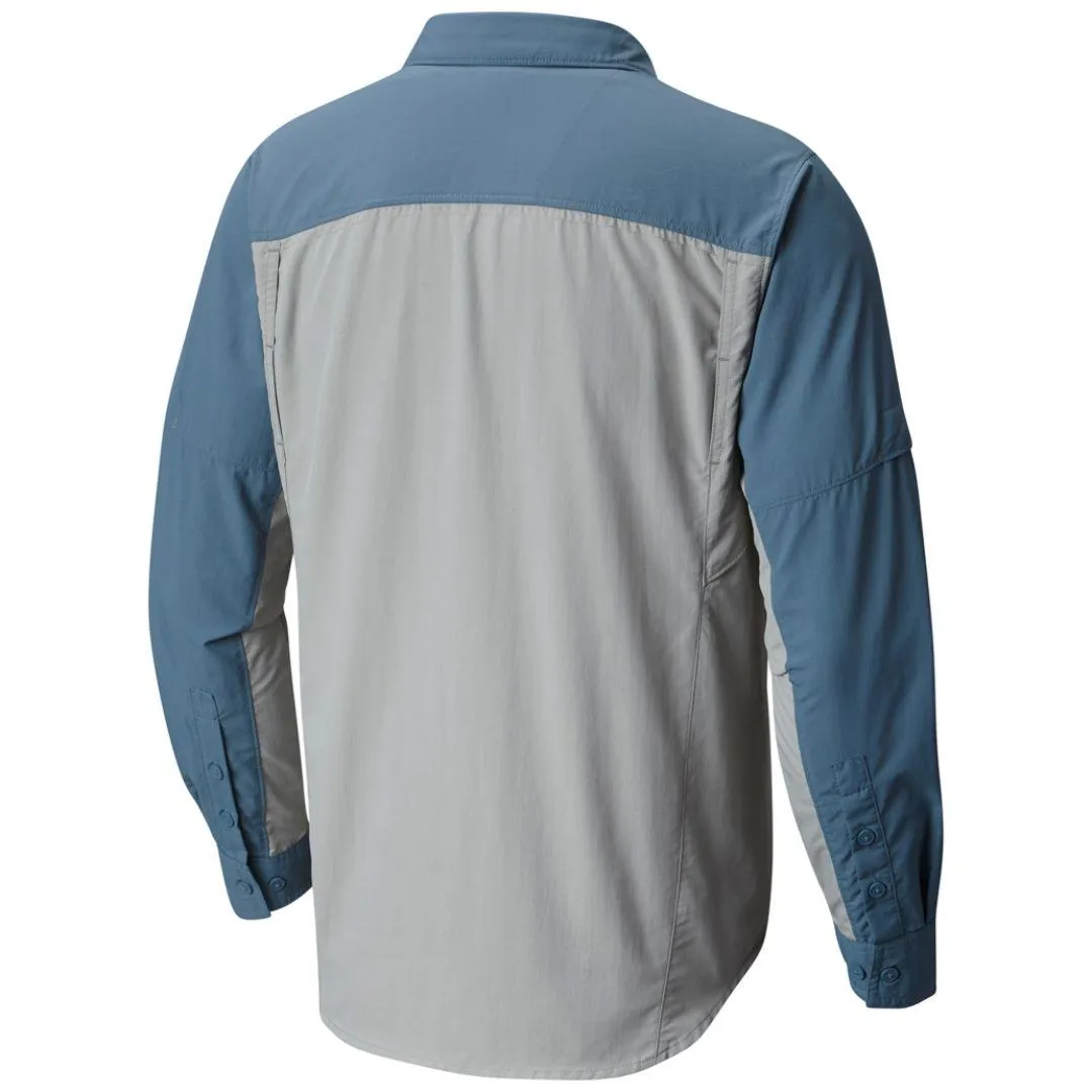 Columbia Men Grey Silver Ridge Blocked Long Sleeve Shirt (Sun Protection) QuickPackable Design Soft Motion
