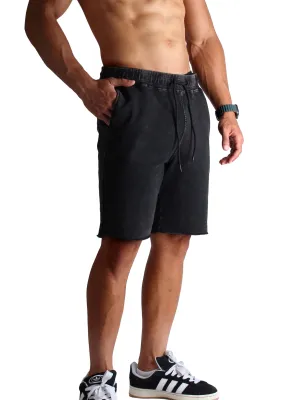 Acid Washed Raw-Edge Sweatshorts - Black AntiPillingTechnology Heart Soul