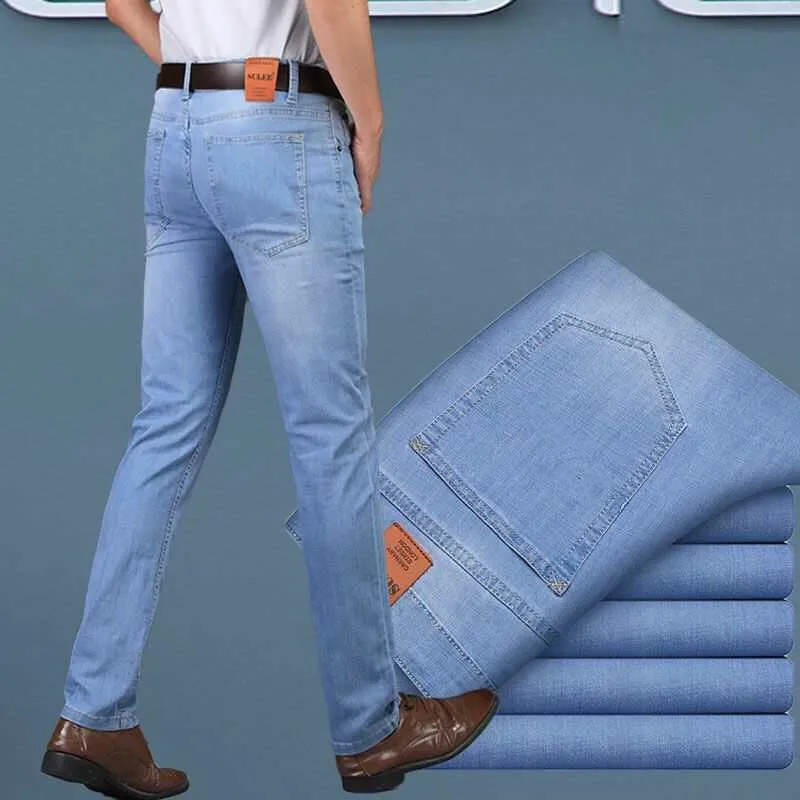 Men's 2020 Fashion Business Stretch Denim Trouser Casual Light Blue Vintage Pant Casual Friday Durable Athlete Fit