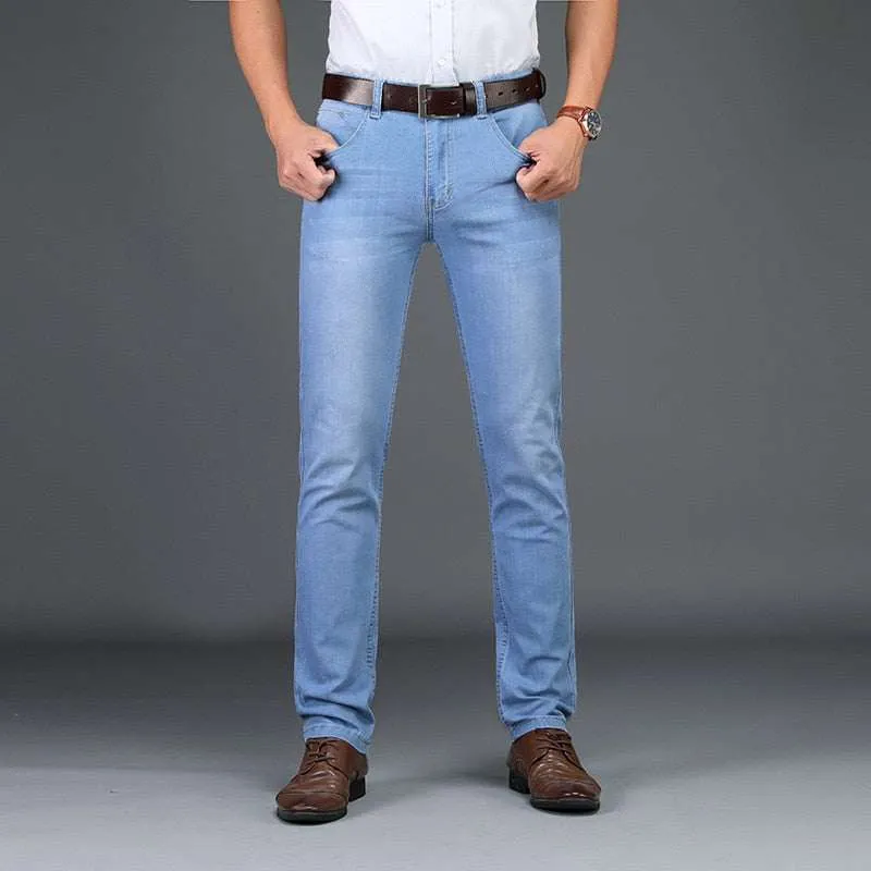 Men's 2020 Fashion Business Stretch Denim Trouser Casual Light Blue Vintage Pant Brunch Outfit Summer Vibes Versatile