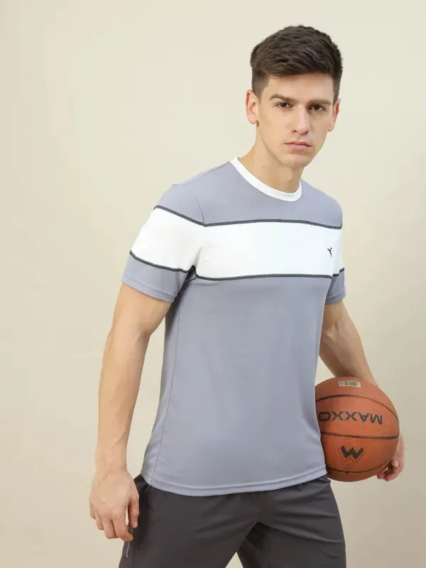 Men Colorblock Slim Fit Crew Neck T-shirt with TECHNO COOL  Moisture wicking