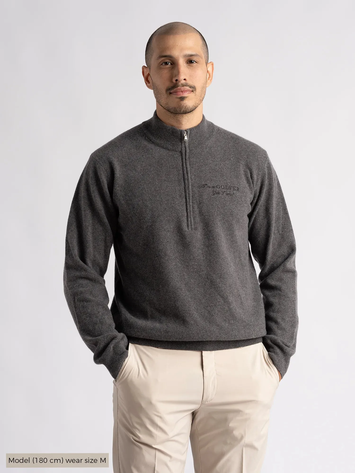 Gordon IGY2 1/2 Zip Menswear Deep Grey Melange Ribbed Cuffs