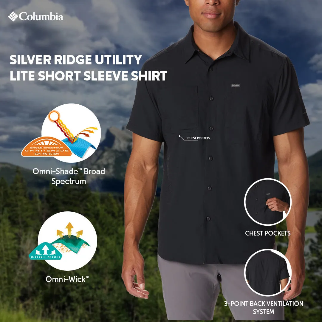 ElasticFree Cuffs Columbia Men Black Silver Ridge Utility Lite Short Sleeve (Sun Protection)