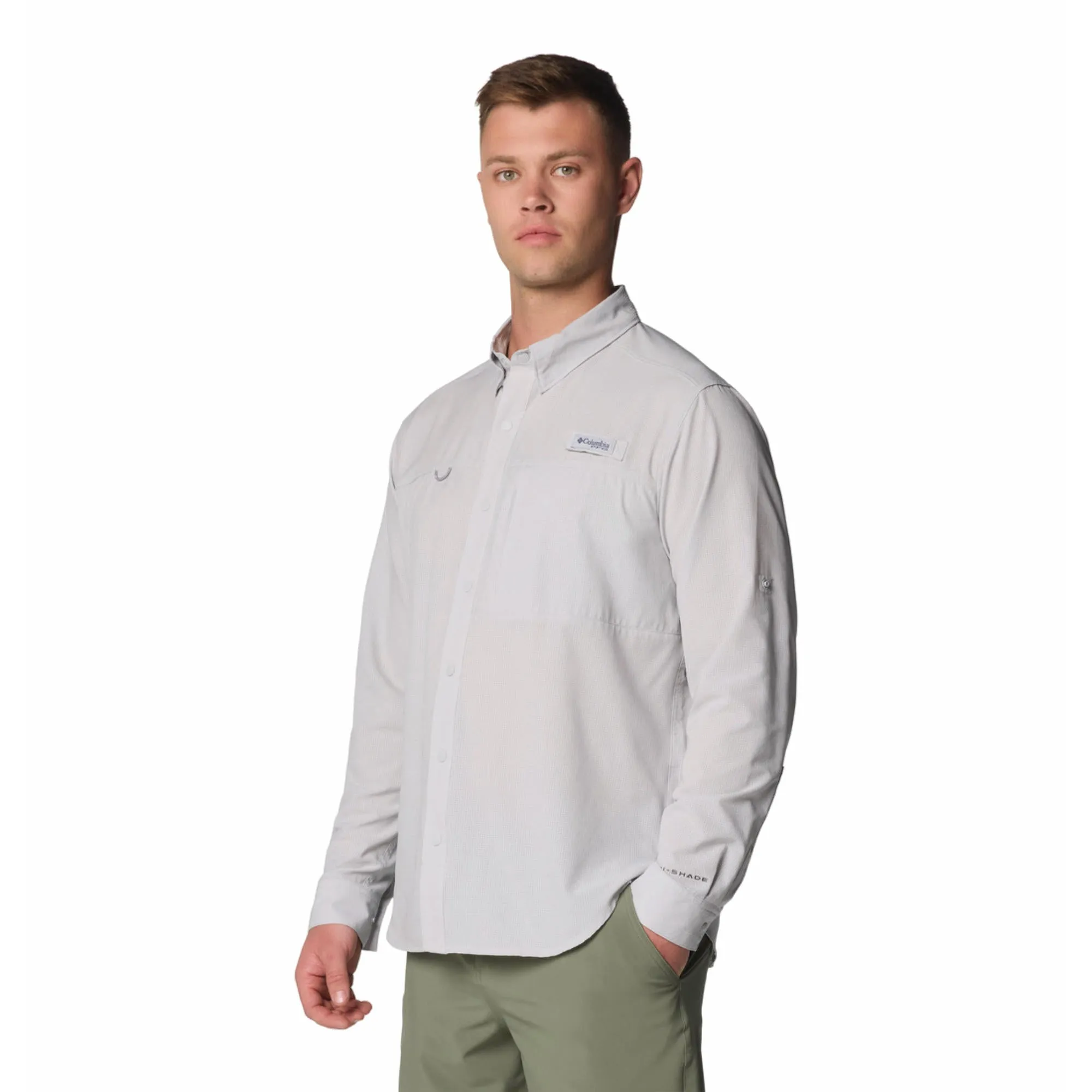 Comfortable fit Halo Glow Columbia Men Black PFG Solar Breeze Woven LS Shirt
